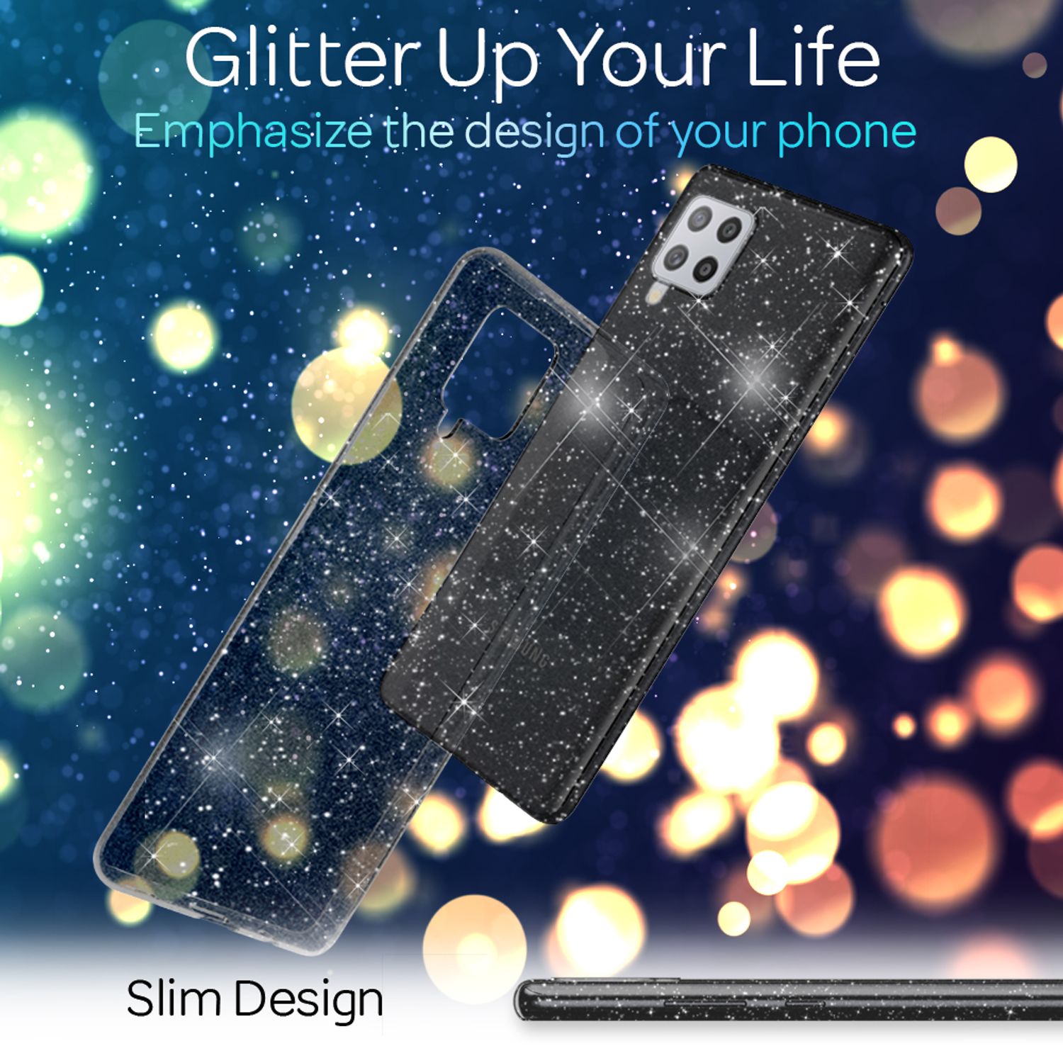 NALIA Klare Glitzer Hülle für Samsung Galaxy A42 5G, Bling Handy Case Cover Etui Schwarz NALIA Transparente Hülle