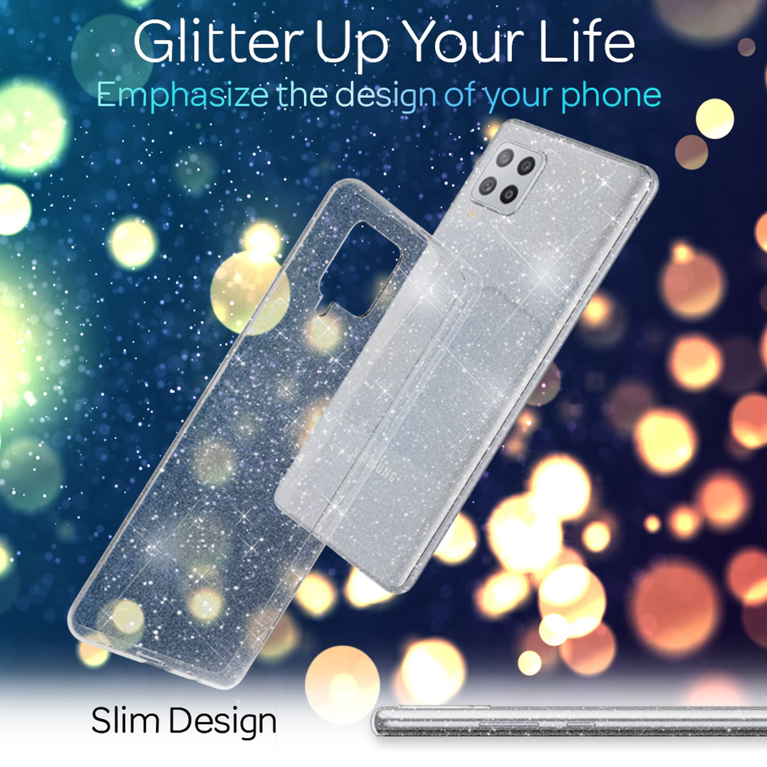 NALIA Klare Glitzer Hülle für Samsung Galaxy A42 5G, Bling Handy Case Cover Etui Transparent NALIA Transparente Hülle
