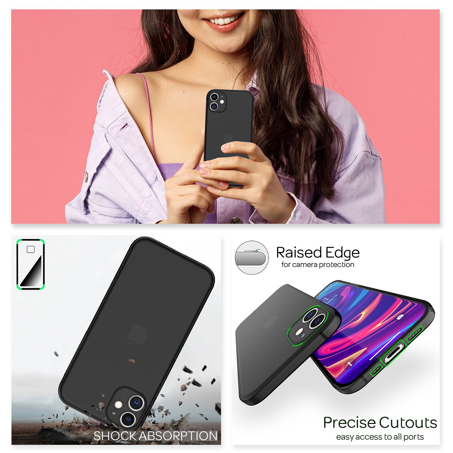 NALIA Hardcase iPhone 12 Mini matt transparent stoßfest Schwarz NALIA SlimFit Hülle