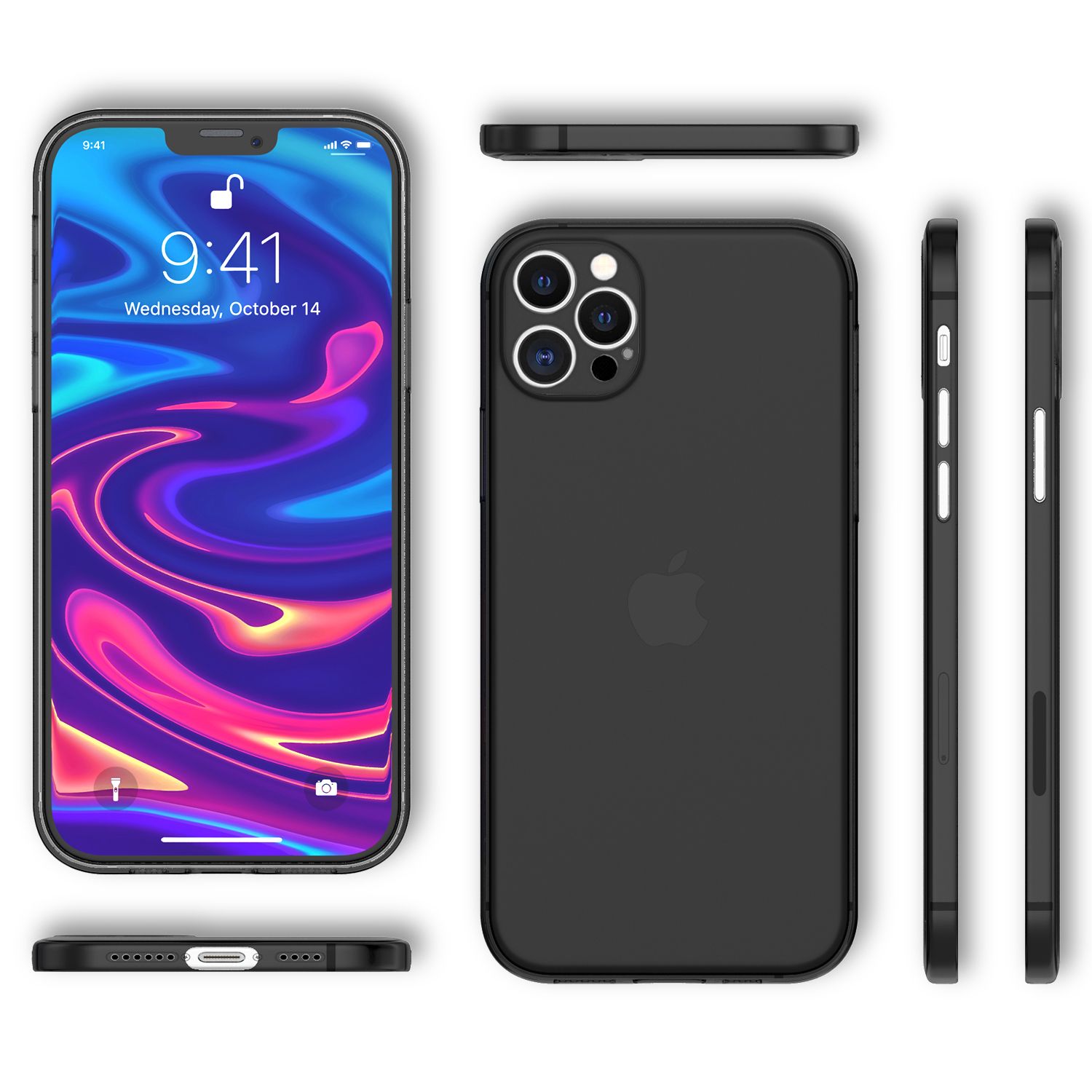 NALIA Hardcase iPhone 12 Pro matt transparent stoßfest Schwarz NALIA SlimFit Hülle