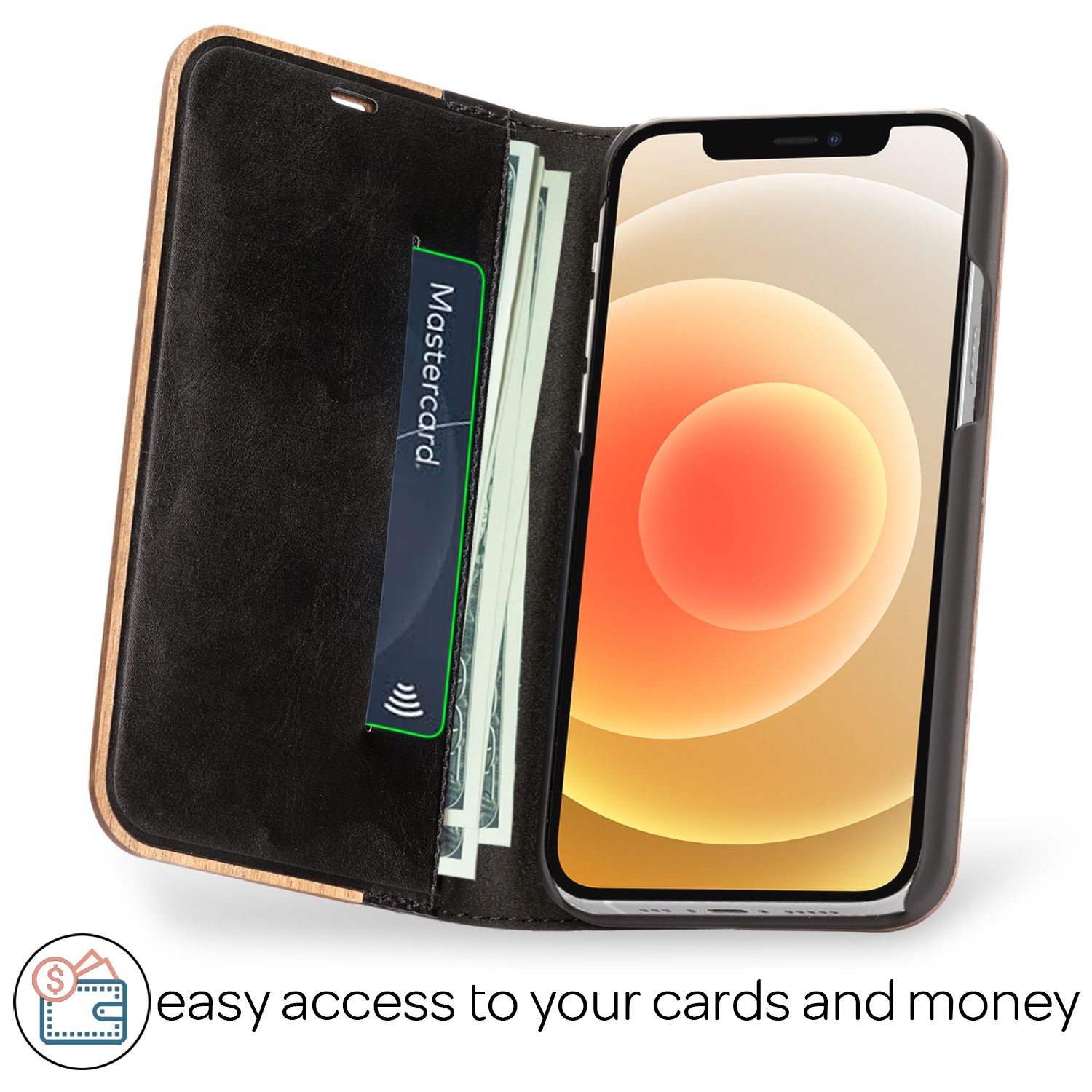 NALIA Echt Holz Flip Case für iPhone 12 Pro / iPhone 12, Wood Handy Hülle Cover Default Title NALIA Protective Hülle