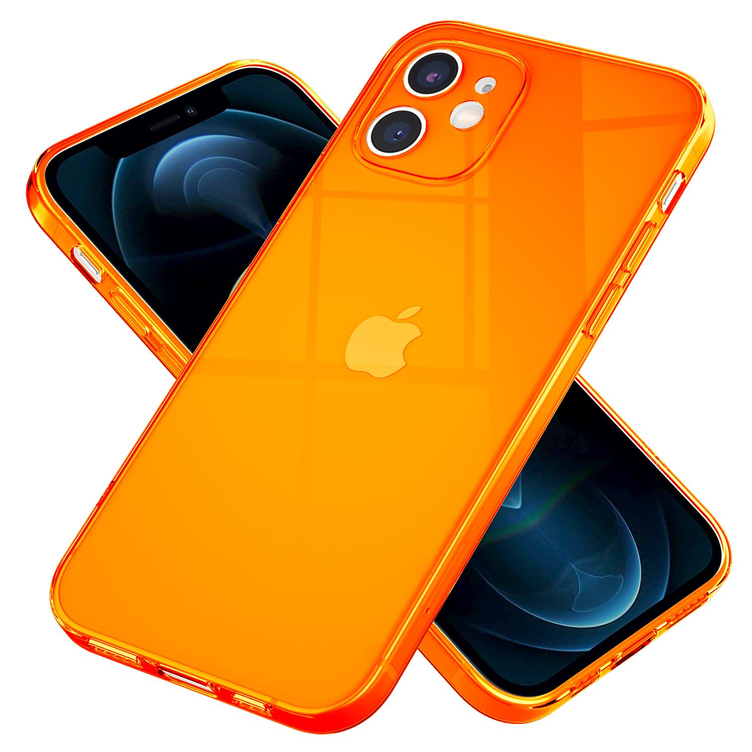 NALIA Klare Neon Handy Hülle für iPhone 12, Bunt Durchsichtig Schutz Case Cover Orange NALIA Neon Hülle