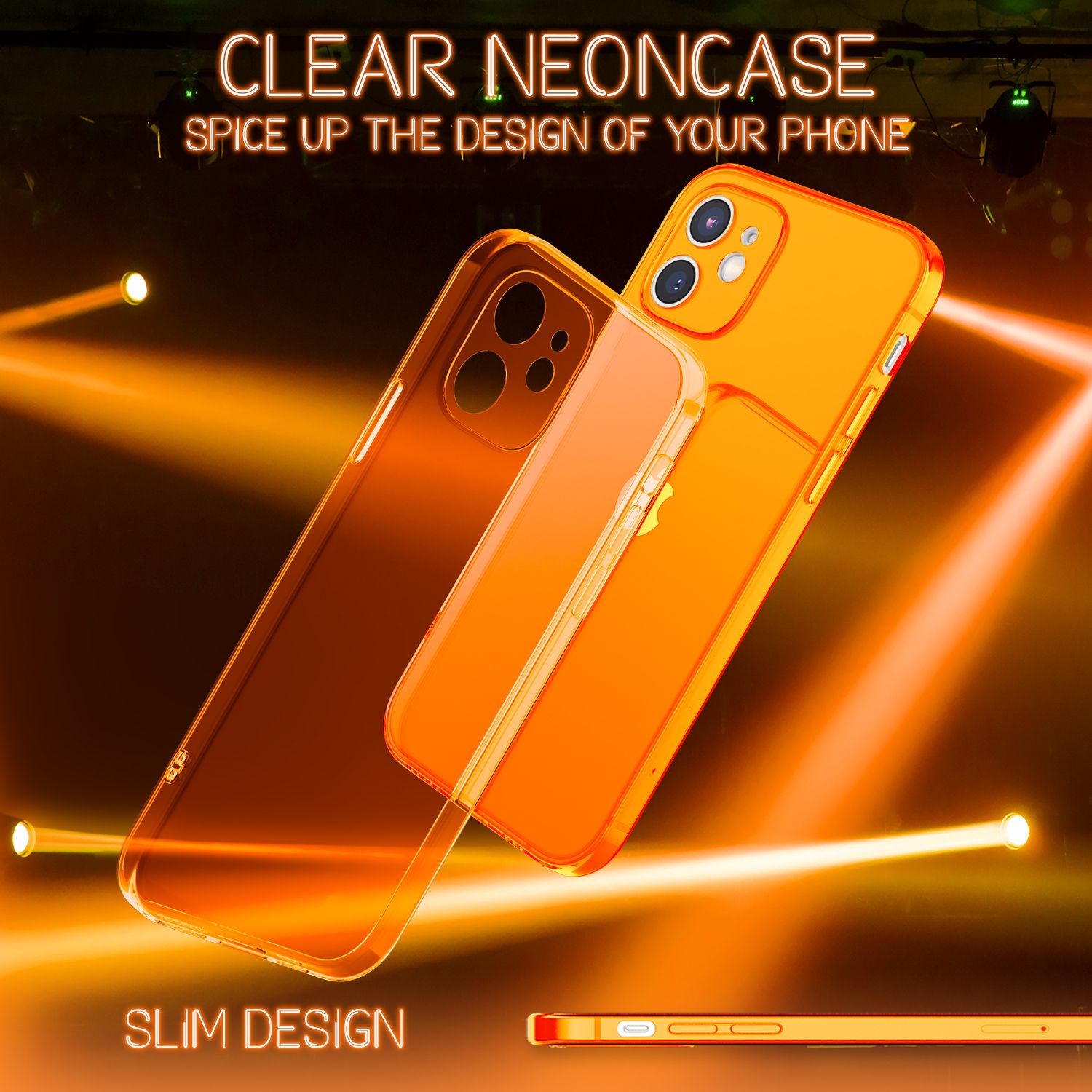 NALIA Klare Neon Handy Hülle für iPhone 12, Bunt Durchsichtig Schutz Case Cover Orange NALIA Neon Hülle