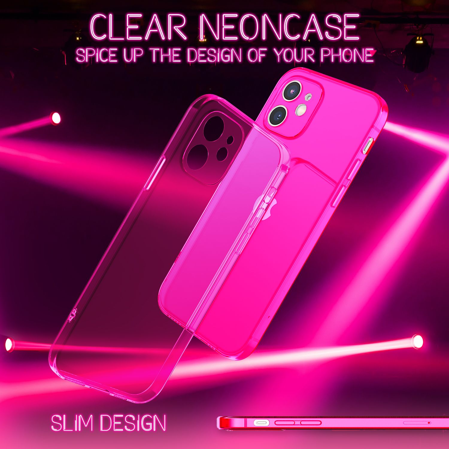 NALIA Klare Neon Handy Hülle für iPhone 12, Bunt Durchsichtig Schutz Case Cover Pink NALIA Neon Hülle