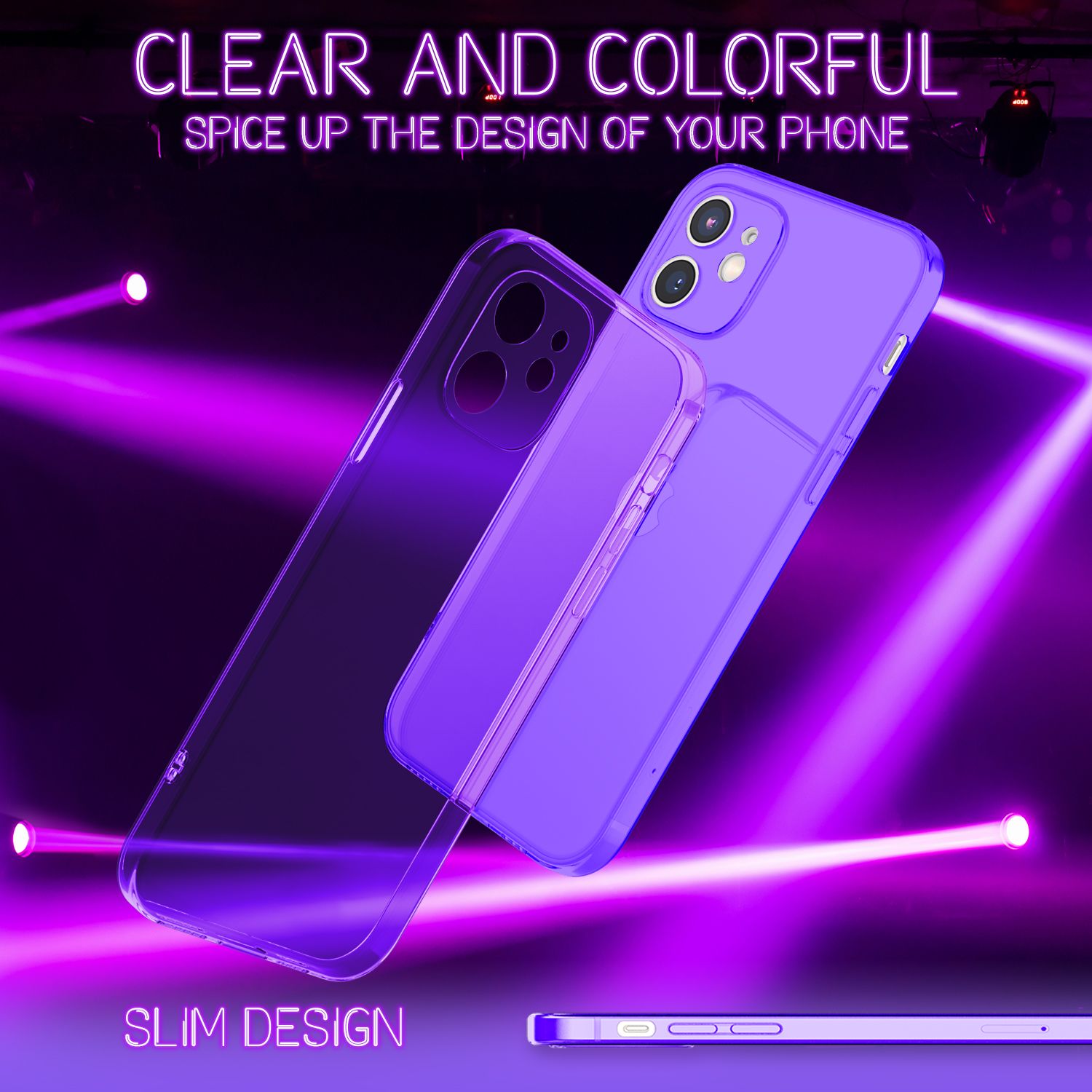 NALIA Klare Neon Handy Hülle für iPhone 12, Bunt Durchsichtig Schutz Case Cover Lila NALIA Neon Hülle