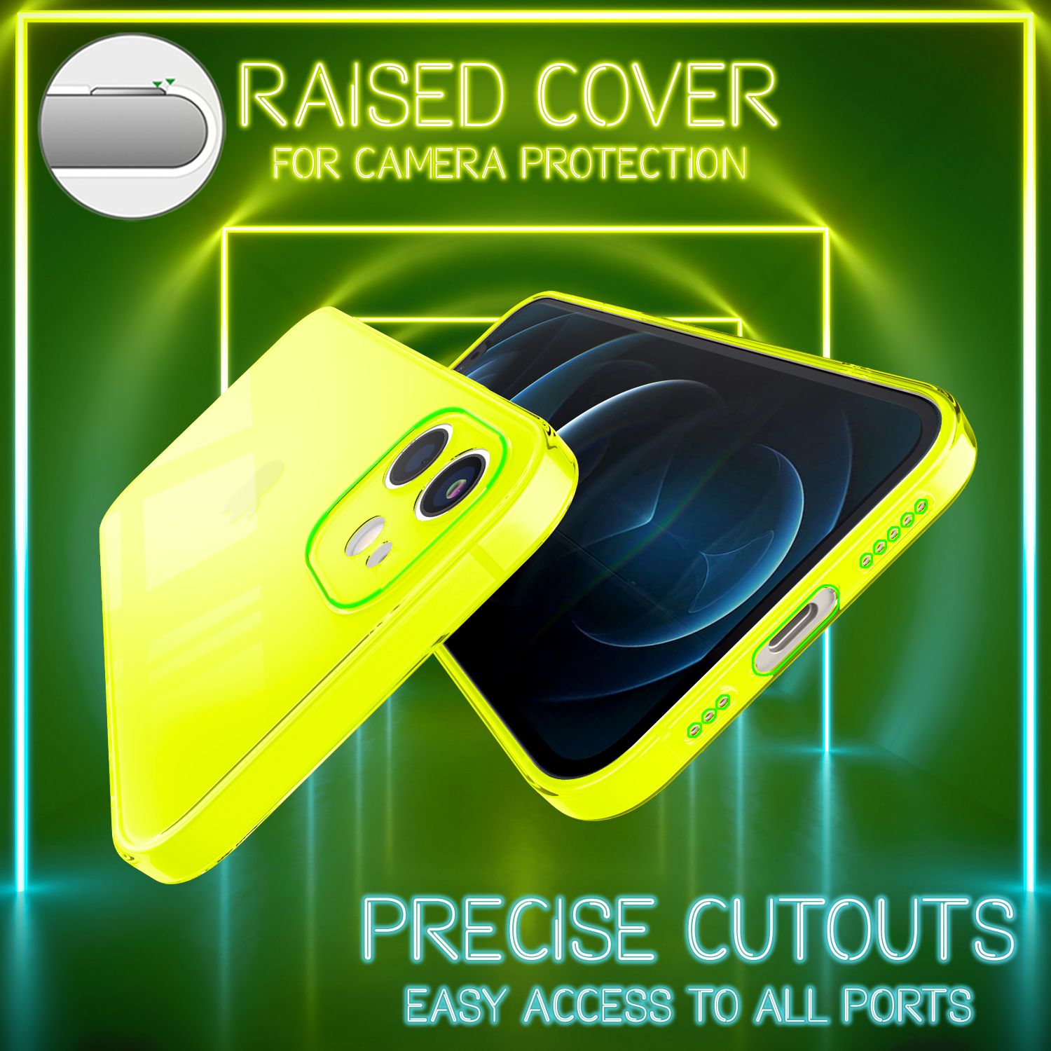 NALIA Klare Neon Handy Hülle für iPhone 12, Bunt Durchsichtig Schutz Case Cover Gelb NALIA Neon Hülle
