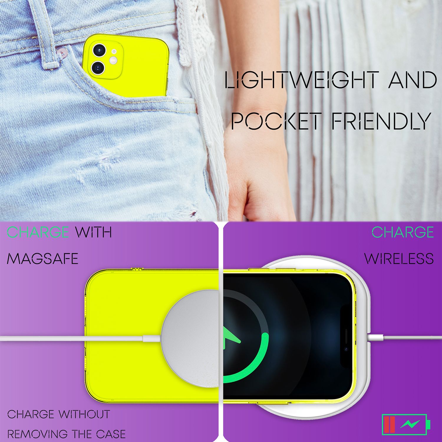NALIA Klare Neon Handy Hülle für iPhone 12, Bunt Durchsichtig Schutz Case Cover Gelb NALIA Neon Hülle