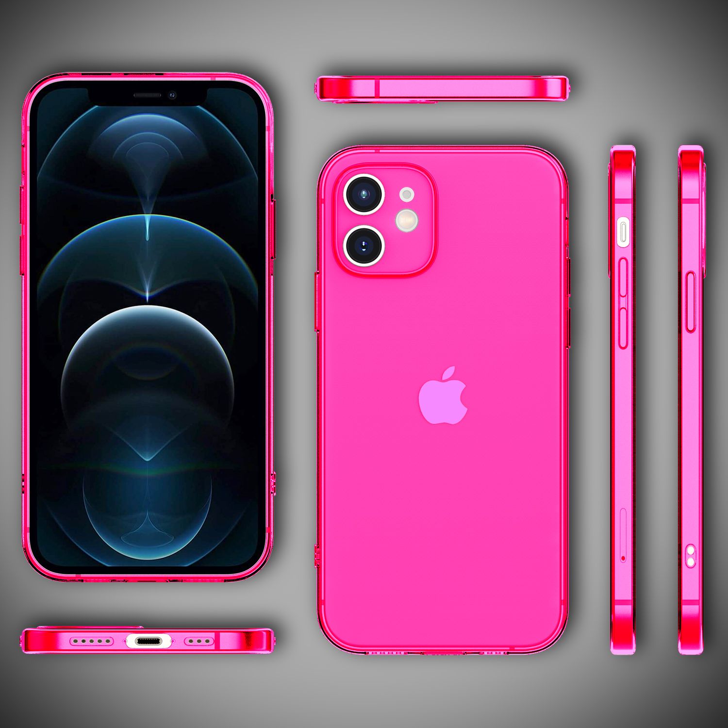 NALIA Klare Neon Handy Hülle für iPhone 12, Bunt Durchsichtig Schutz Case Cover Pink NALIA Neon Hülle