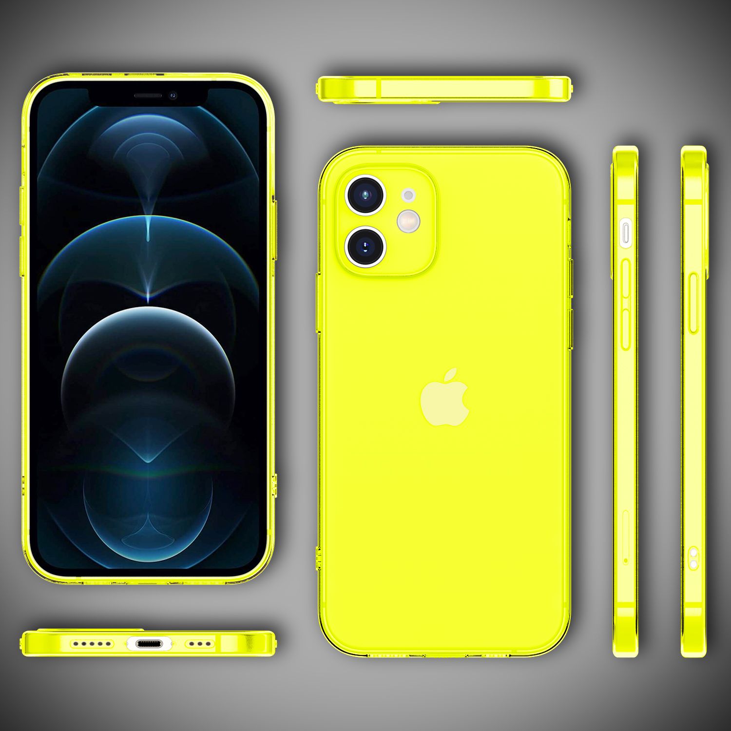 NALIA Klare Neon Handy Hülle für iPhone 12, Bunt Durchsichtig Schutz Case Cover Gelb NALIA Neon Hülle