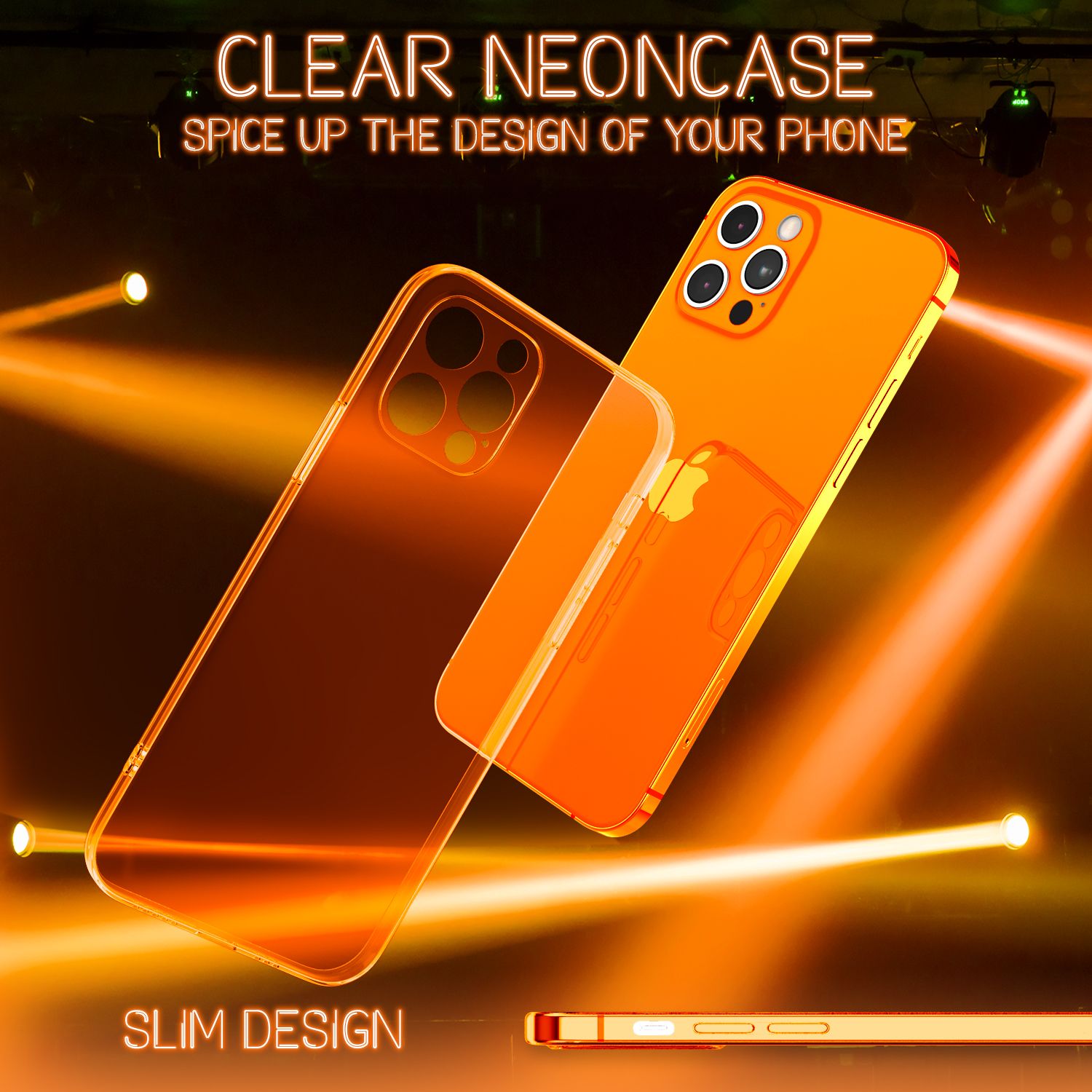 NALIA Klare Neon Handy Hülle für iPhone 12 Pro, Bunt Durchsichtig Case Cover TPU Orange NALIA Neon Hülle