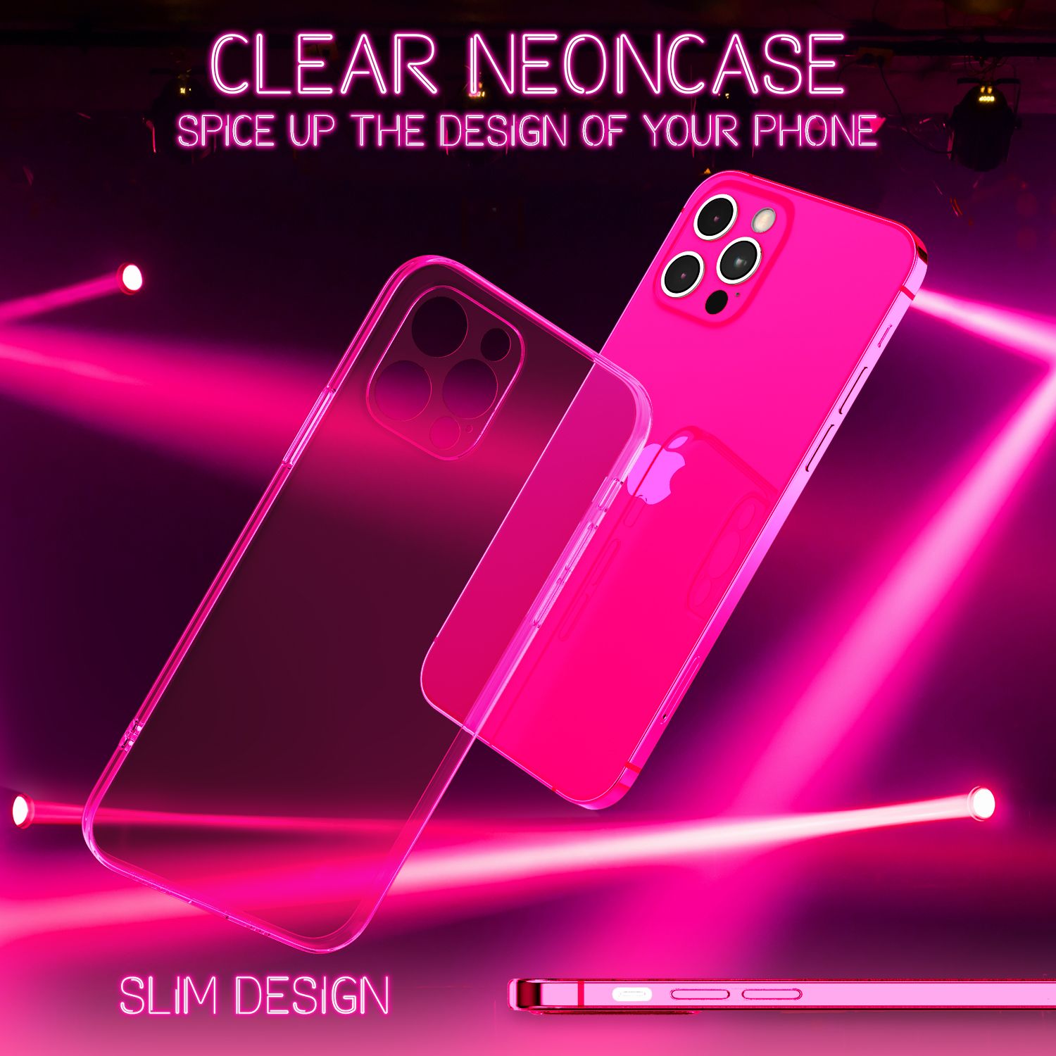 NALIA Klare Neon Handy Hülle für iPhone 12 Pro, Bunt Durchsichtig Case Cover TPU Pink NALIA Neon Hülle