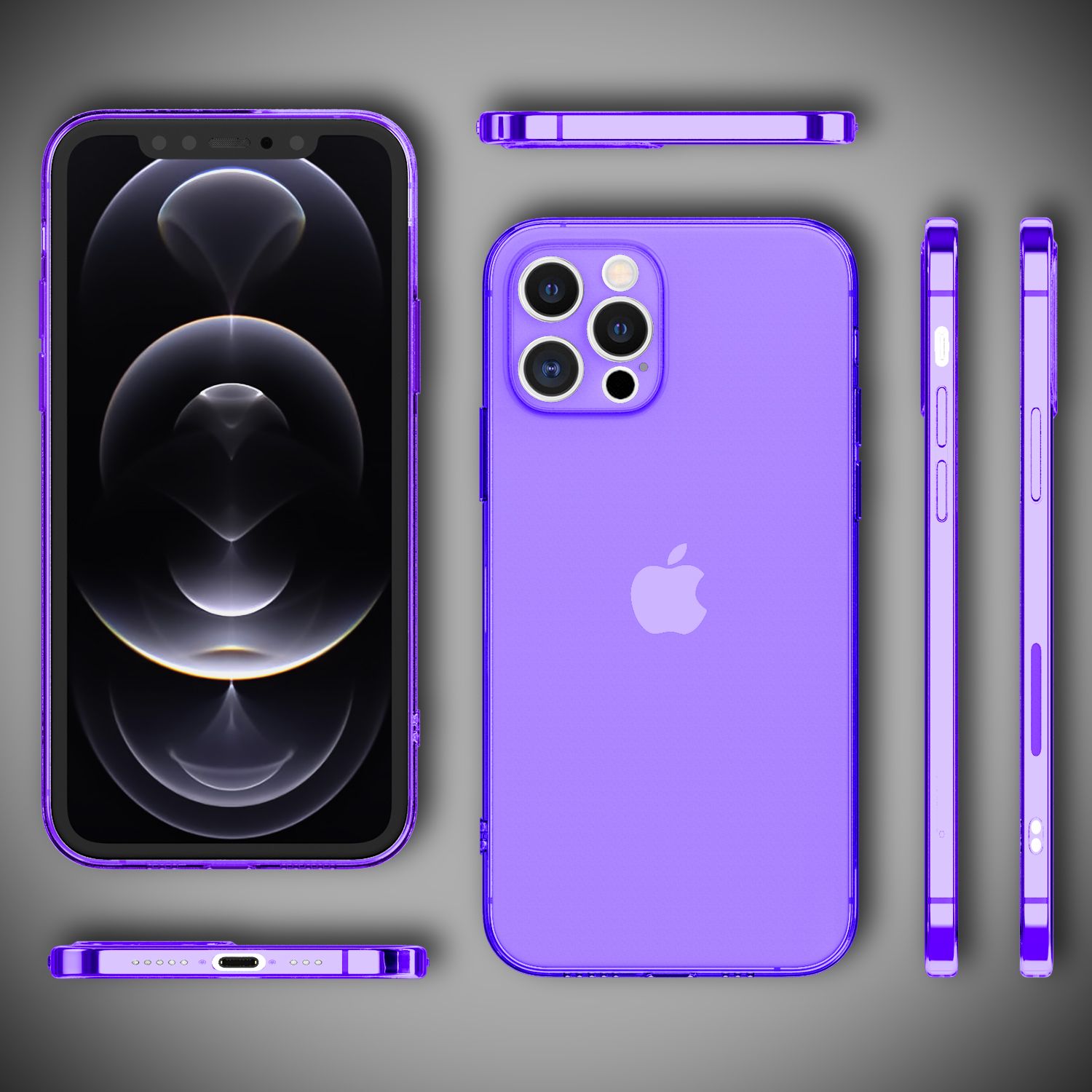 NALIA Klare Neon Handy Hülle für iPhone 12 Pro, Bunt Durchsichtig Case Cover TPU Lila NALIA Neon Hülle