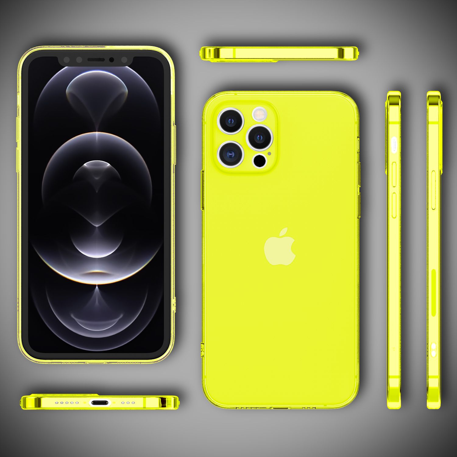 NALIA Klare Neon Handy Hülle für iPhone 12 Pro, Bunt Durchsichtig Case Cover TPU Gelb NALIA Neon Hülle