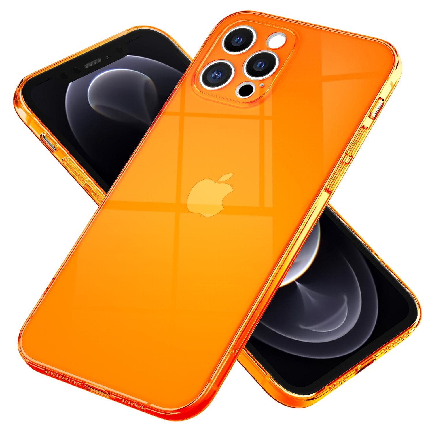 NALIA Klare Neon Handy Hülle für iPhone 12 Pro Max, Bunt Durchsichtig Cover Case Orange NALIA Transparente Hülle