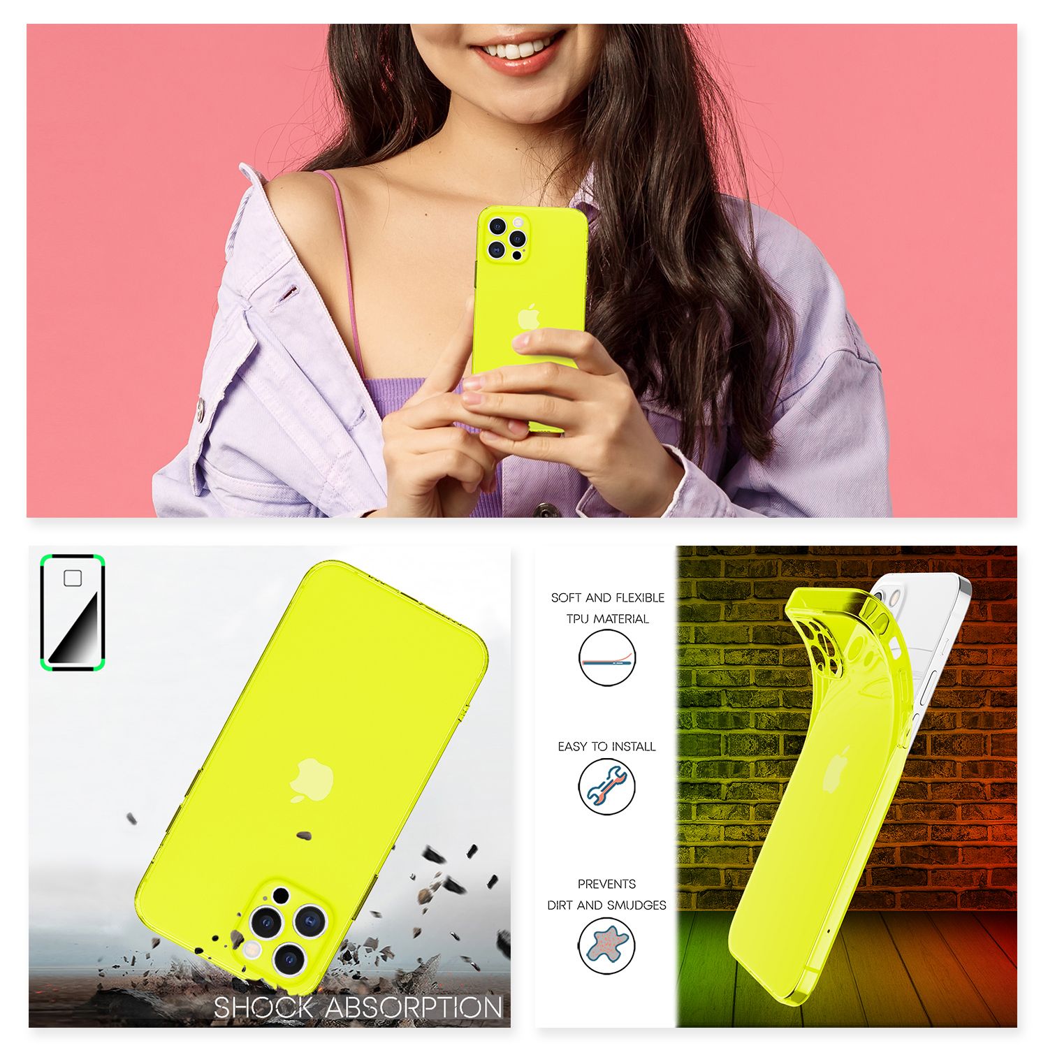 NALIA Klare Neon Handy Hülle für iPhone 12 Pro Max, Bunt Durchsichtig Cover Case Gelb NALIA Transparente Hülle