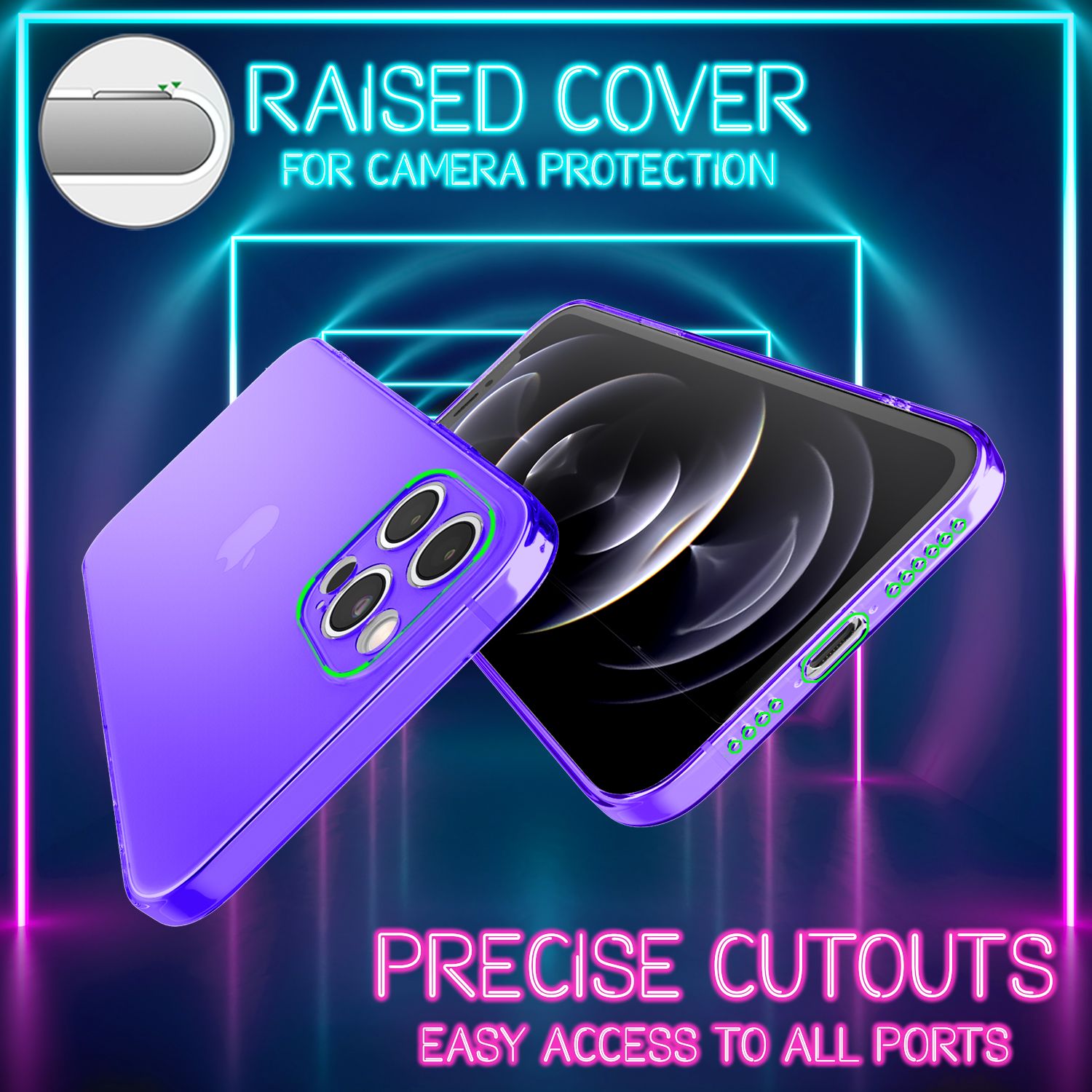 NALIA Klare Neon Handy Hülle für iPhone 12 Pro Max, Bunt Durchsichtig Cover Case Lila NALIA Transparente Hülle