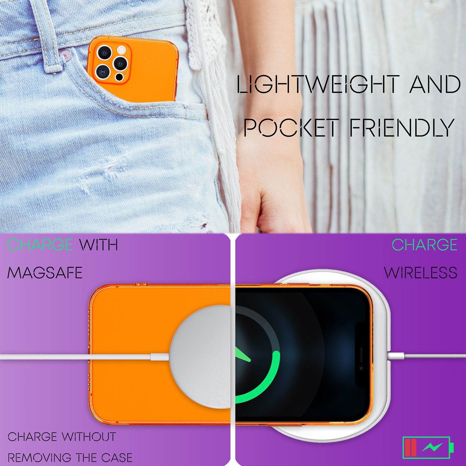 NALIA Klare Neon Handy Hülle für iPhone 12 Pro Max, Bunt Durchsichtig Cover Case Orange NALIA Transparente Hülle