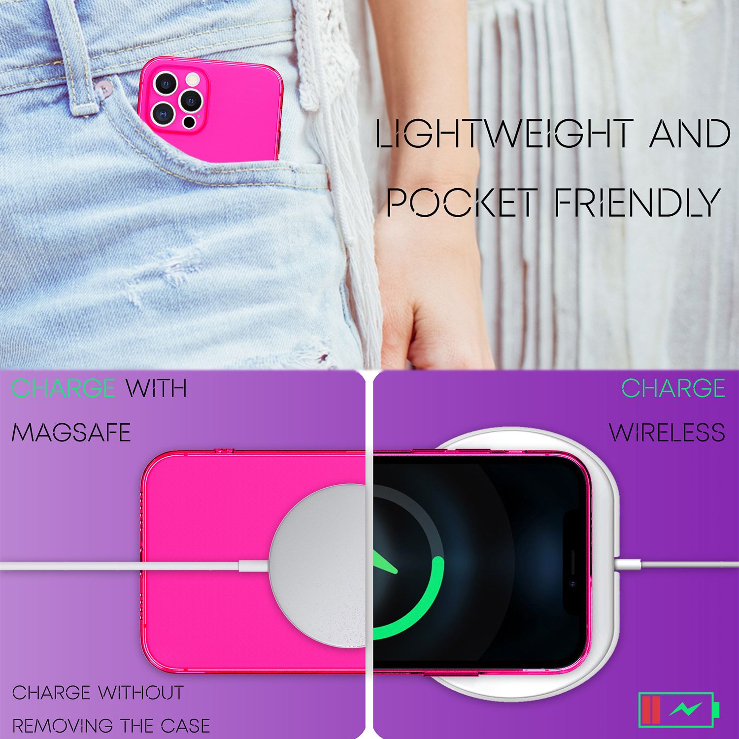 NALIA Klare Neon Handy Hülle für iPhone 12 Pro Max, Bunt Durchsichtig Cover Case Pink NALIA Transparente Hülle