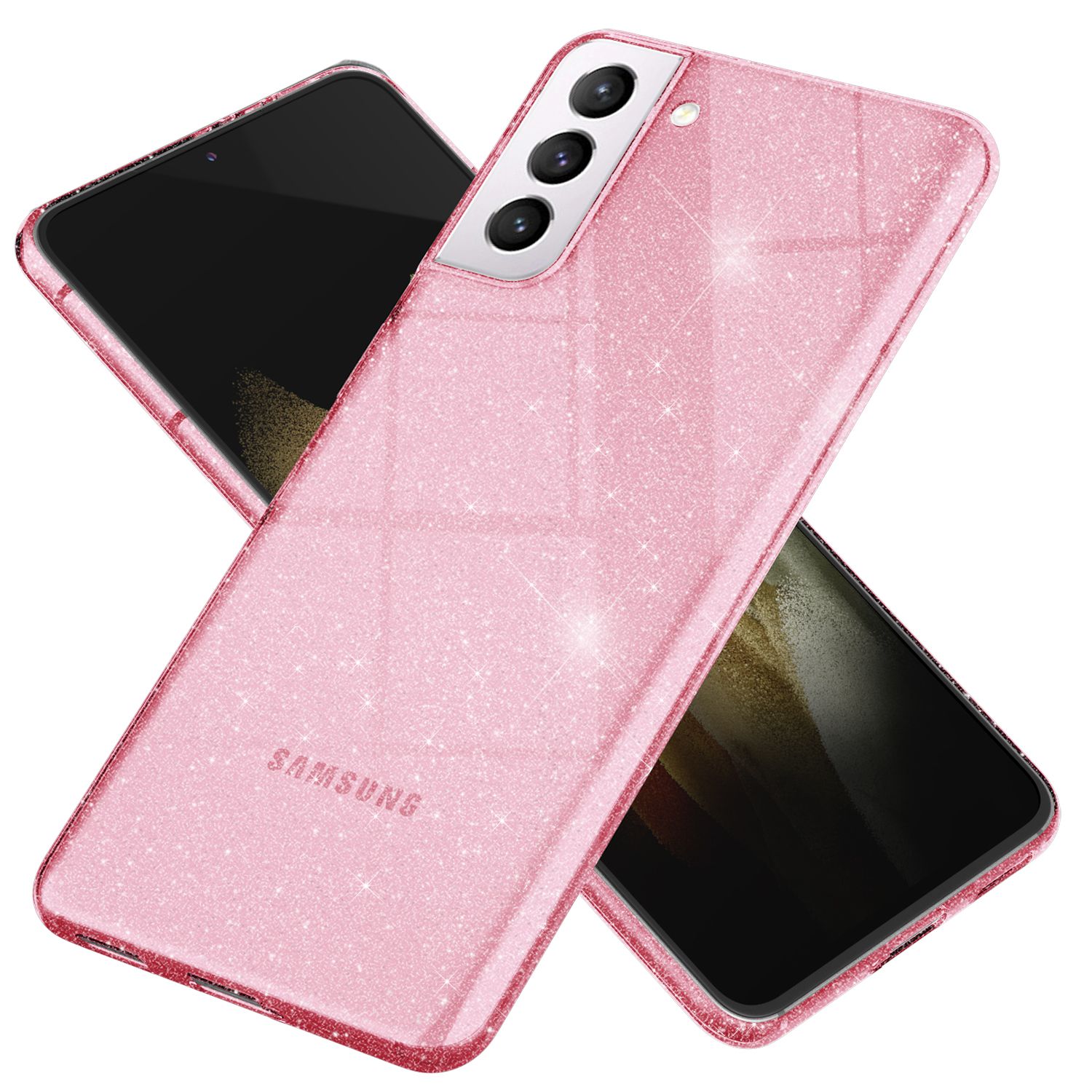 NALIA Glitzer Handy Hülle für Samsung Galaxy S21, Glitzer Handyhülle Cover Schutz Etui Pink NALIA Transparente Hülle