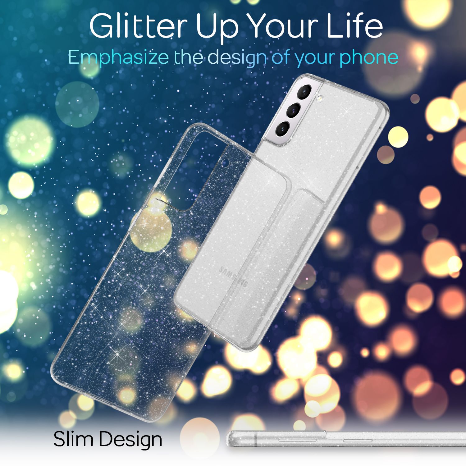 NALIA Glitzer Handy Hülle für Samsung Galaxy S21, Glitzer Handyhülle Cover Schutz Etui Transparent NALIA Transparente Hülle