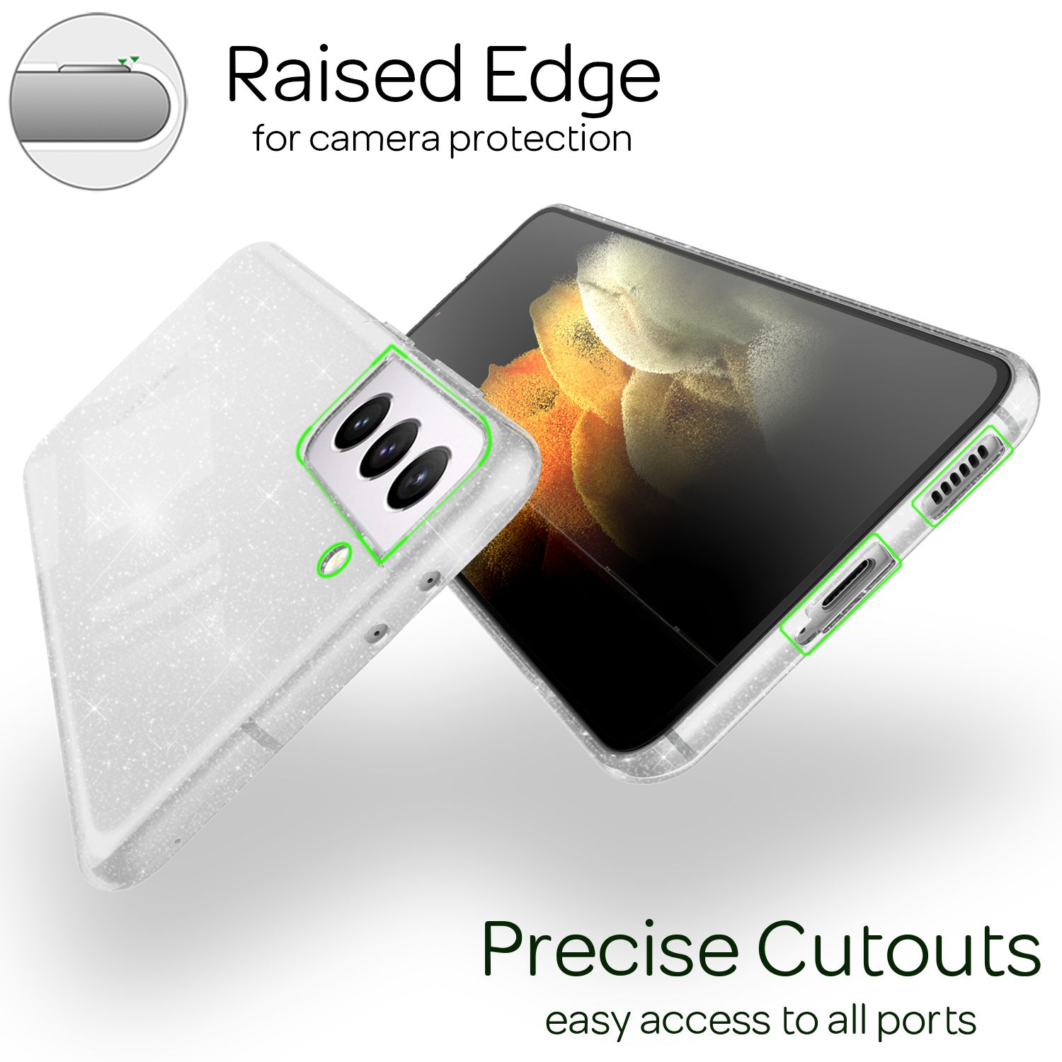 NALIA Glitzer Handy Hülle für Samsung Galaxy S21, Glitzer Handyhülle Cover Schutz Etui Transparent NALIA Transparente Hülle