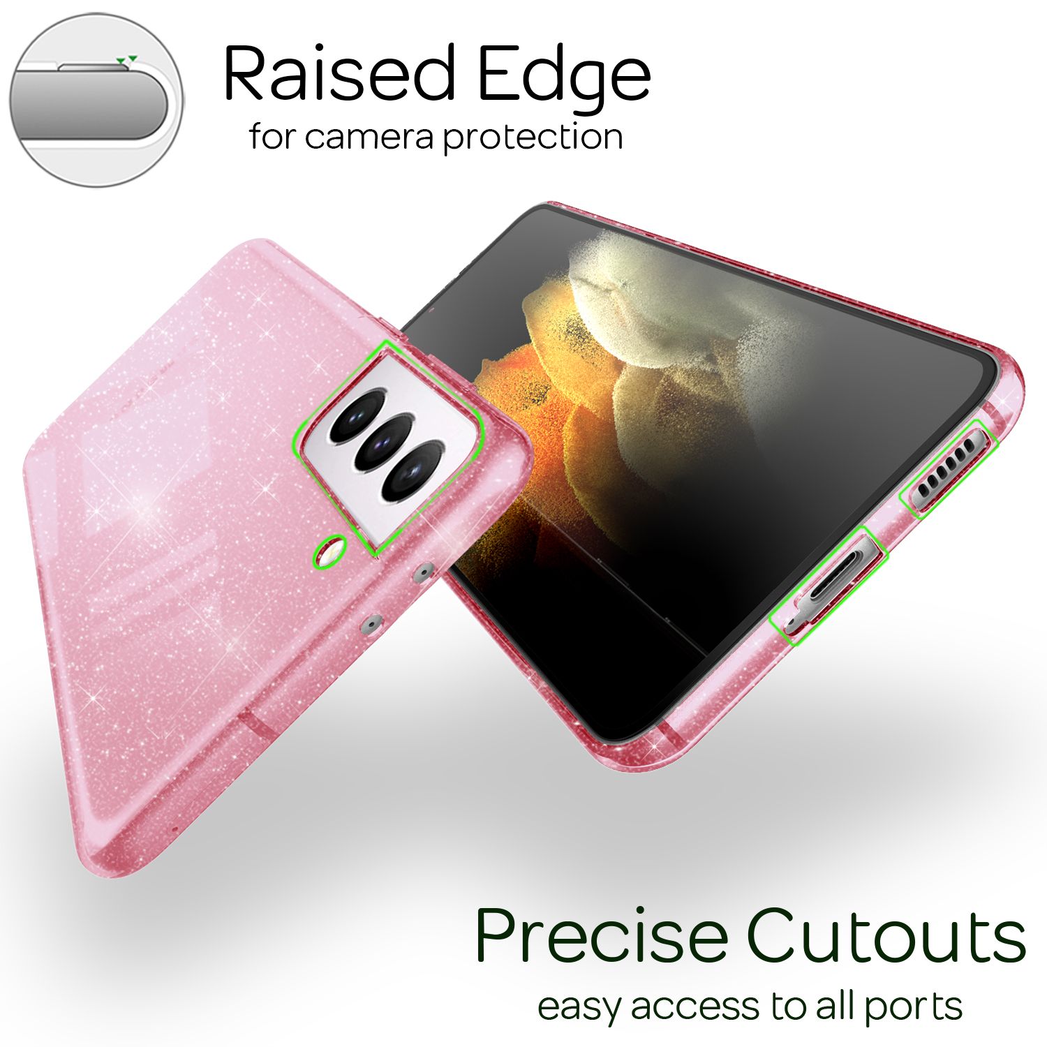 NALIA Glitzer Handy Hülle für Samsung Galaxy S21, Glitzer Handyhülle Cover Schutz Etui Pink NALIA Transparente Hülle