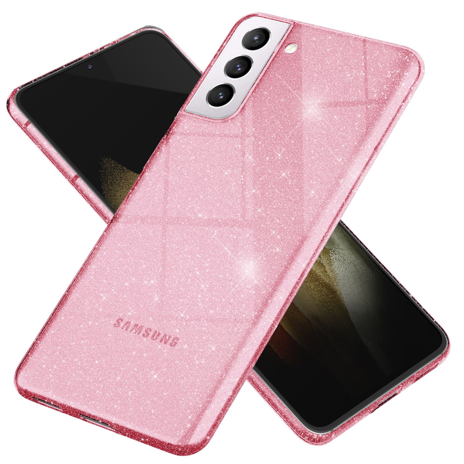 NALIA Glitzer Handy Hülle für Samsung Galaxy S21 Plus, Glitzer Handyhülle Cover Schutz Pink NALIA Transparente Hülle