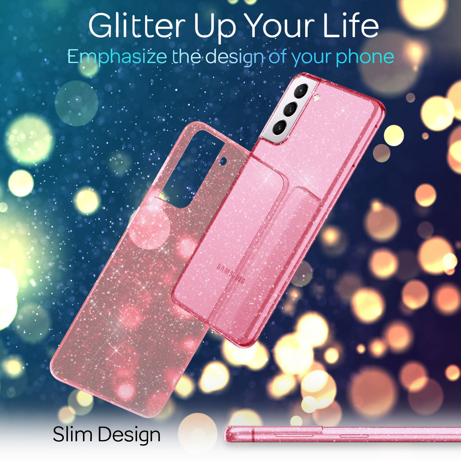 NALIA Glitzer Handy Hülle für Samsung Galaxy S21 Plus, Glitzer Handyhülle Cover Schutz Pink NALIA Transparente Hülle