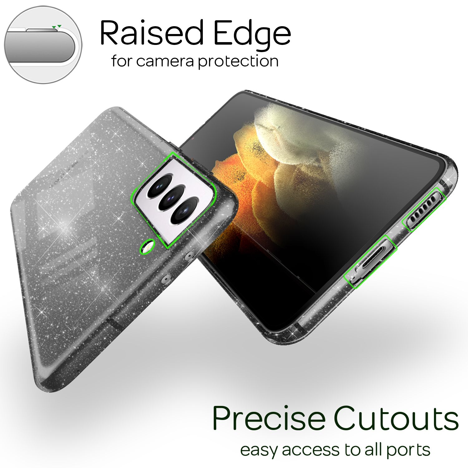 NALIA Glitzer Handy Hülle für Samsung Galaxy S21 Plus, Glitzer Handyhülle Cover Schutz Schwarz NALIA Transparente Hülle