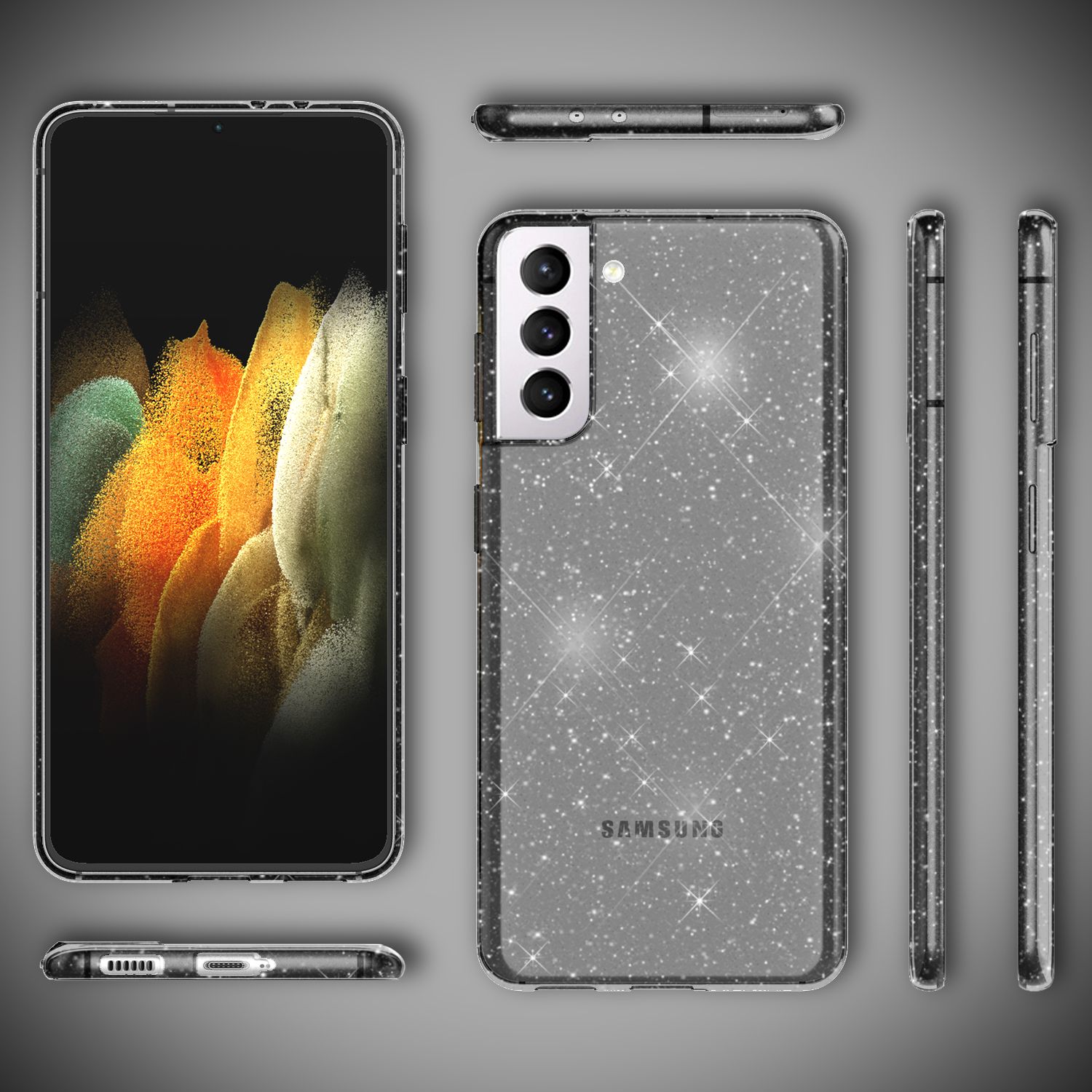 NALIA Glitzer Handy Hülle für Samsung Galaxy S21 Plus, Glitzer Handyhülle Cover Schutz Schwarz NALIA Transparente Hülle