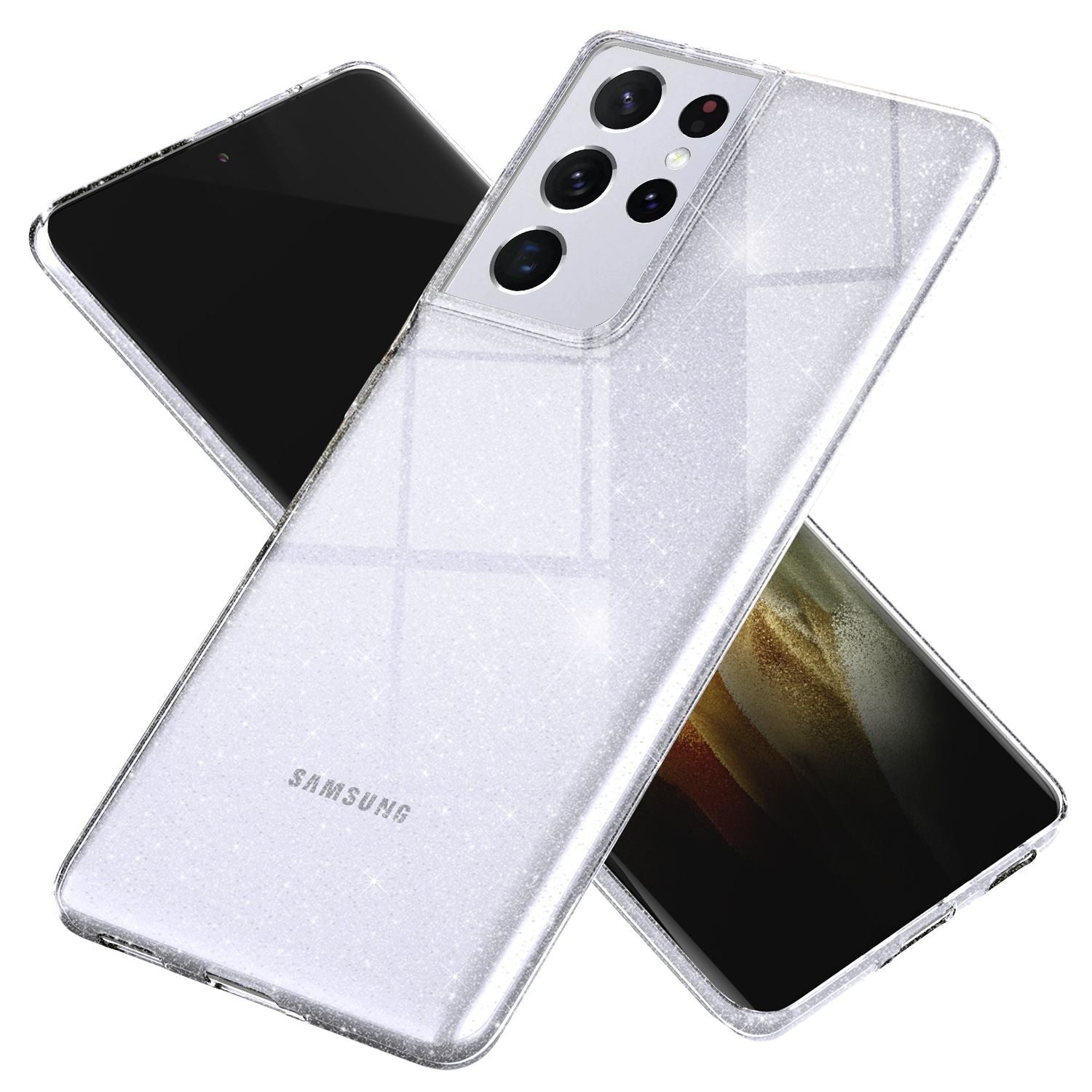 NALIA Glitzer Handy Hülle für Samsung Galaxy S21 Ultra, Case Cover Schutz Etui