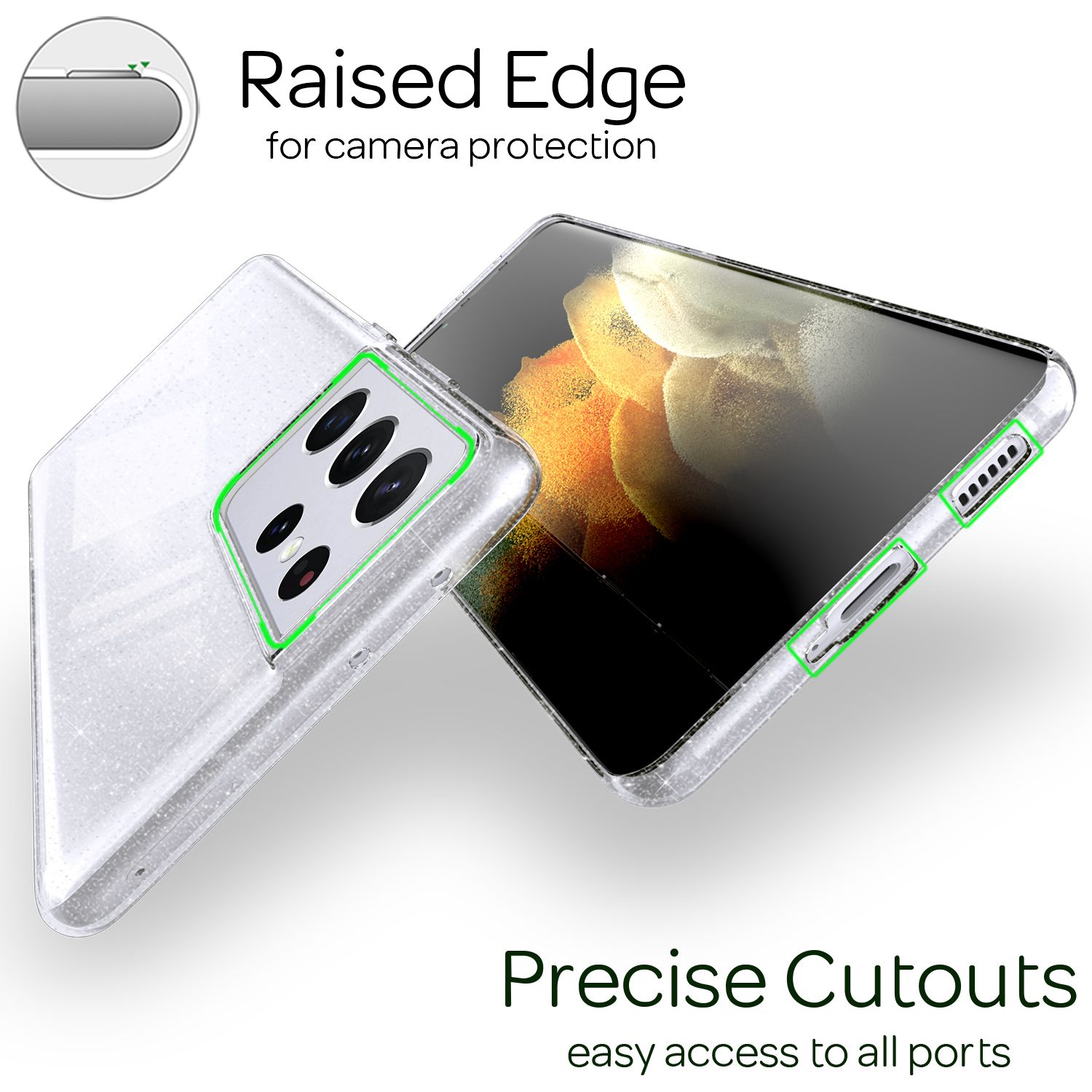 NALIA Glitzer Handy Hülle für Samsung Galaxy S21 Ultra, Case Cover Schutz Etui Transparent NALIA Transparente Hülle