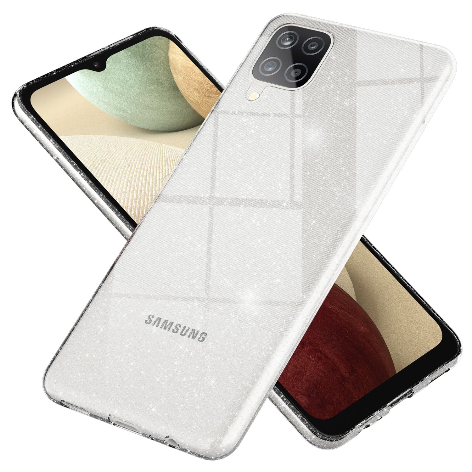 NALIA Glitzer Handy Hülle für Samsung Galaxy A12, Glitzer Handyhülle Cover Schutz Etui Transparent NALIA Transparente Hülle
