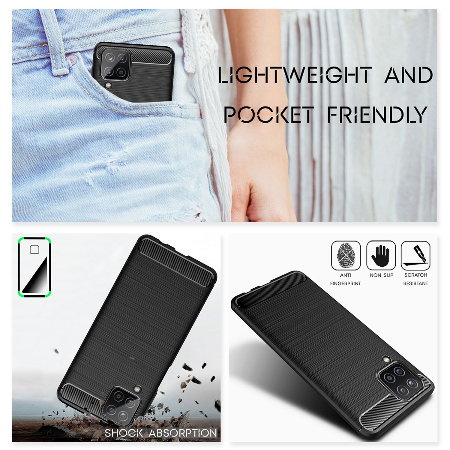 NALIA Design Handy Hülle für Samsung Galaxy A12, Carbon Look Case Cover Bumper Default Title NALIA Protective Hülle