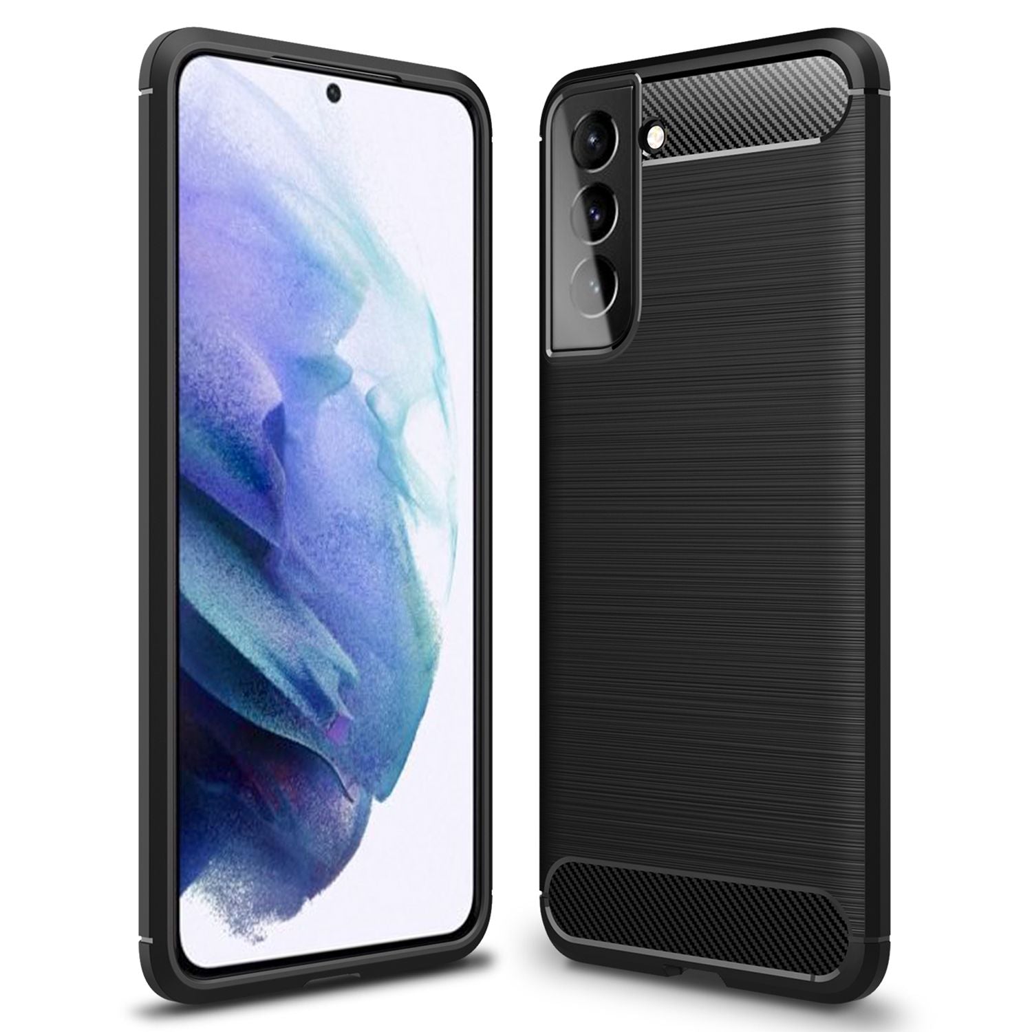 NALIA Design Handy Hülle für Samsung Galaxy S21, Carbon Look Case Cover Bumper