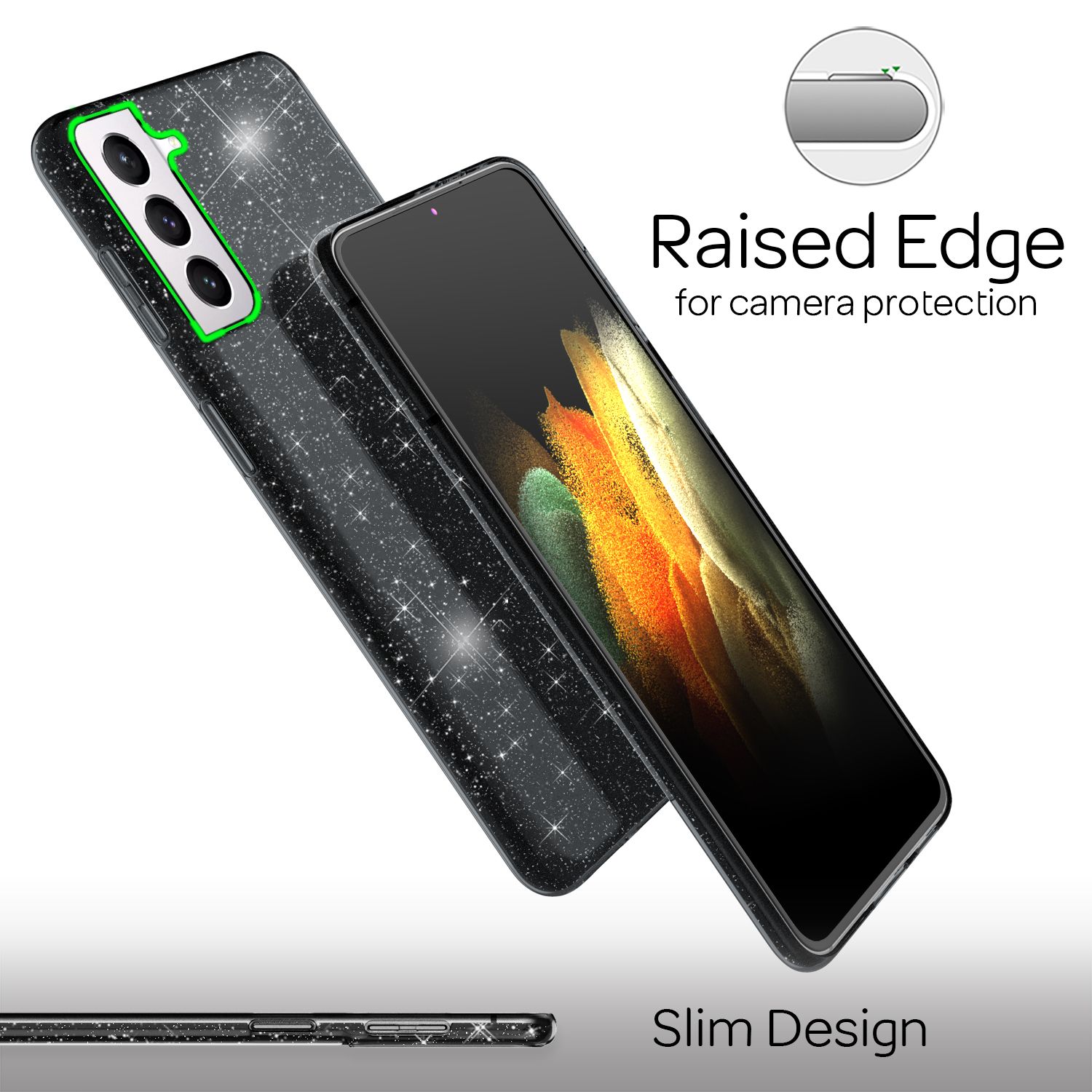 NALIA Glitzer Handy Hülle für Samsung Galaxy S21, Strass Diamant Back Cover Etui Schwarz NALIA Protective Hülle