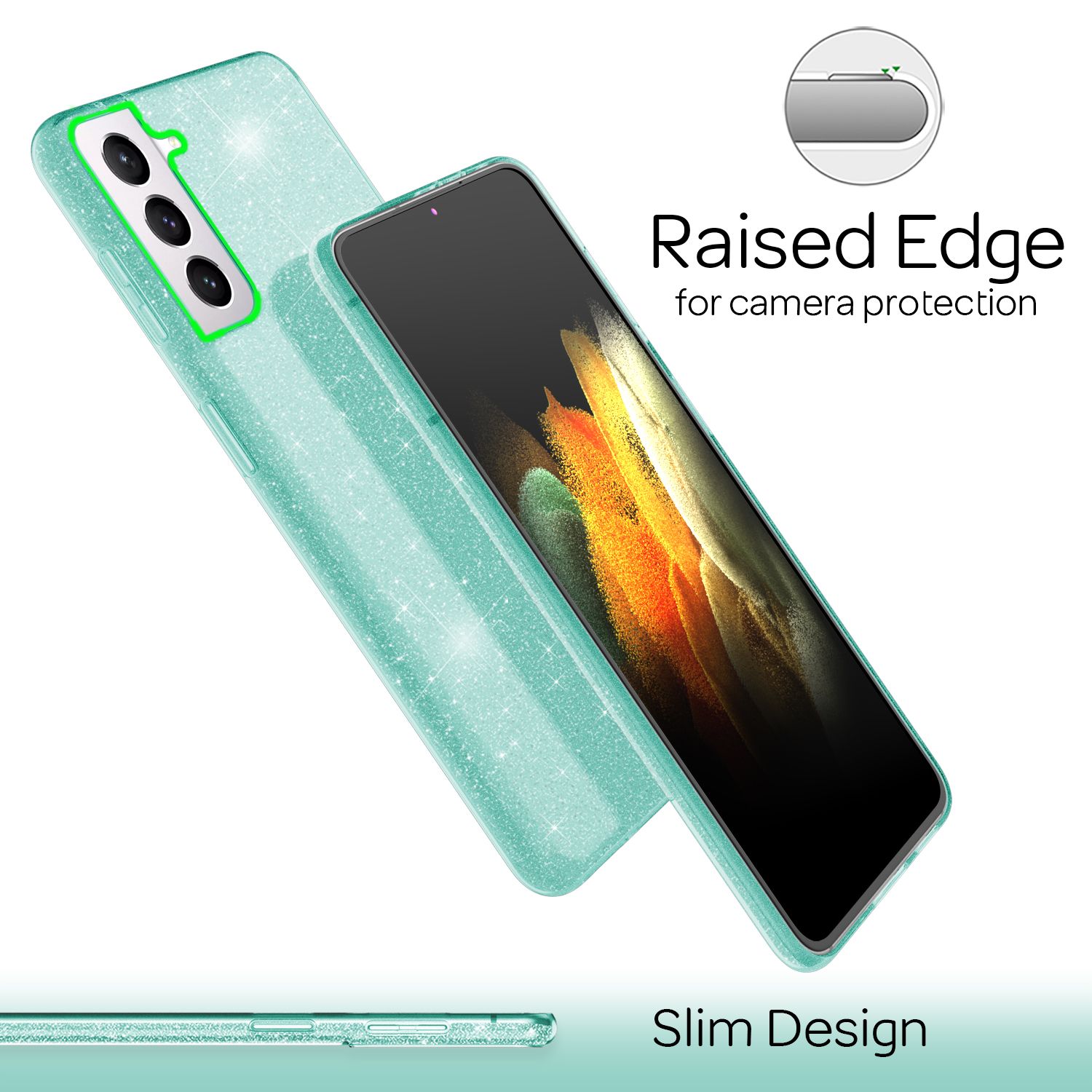 NALIA Glitzer Handy Hülle für Samsung Galaxy S21, Strass Diamant Back Cover Etui Mintgrün NALIA Protective Hülle