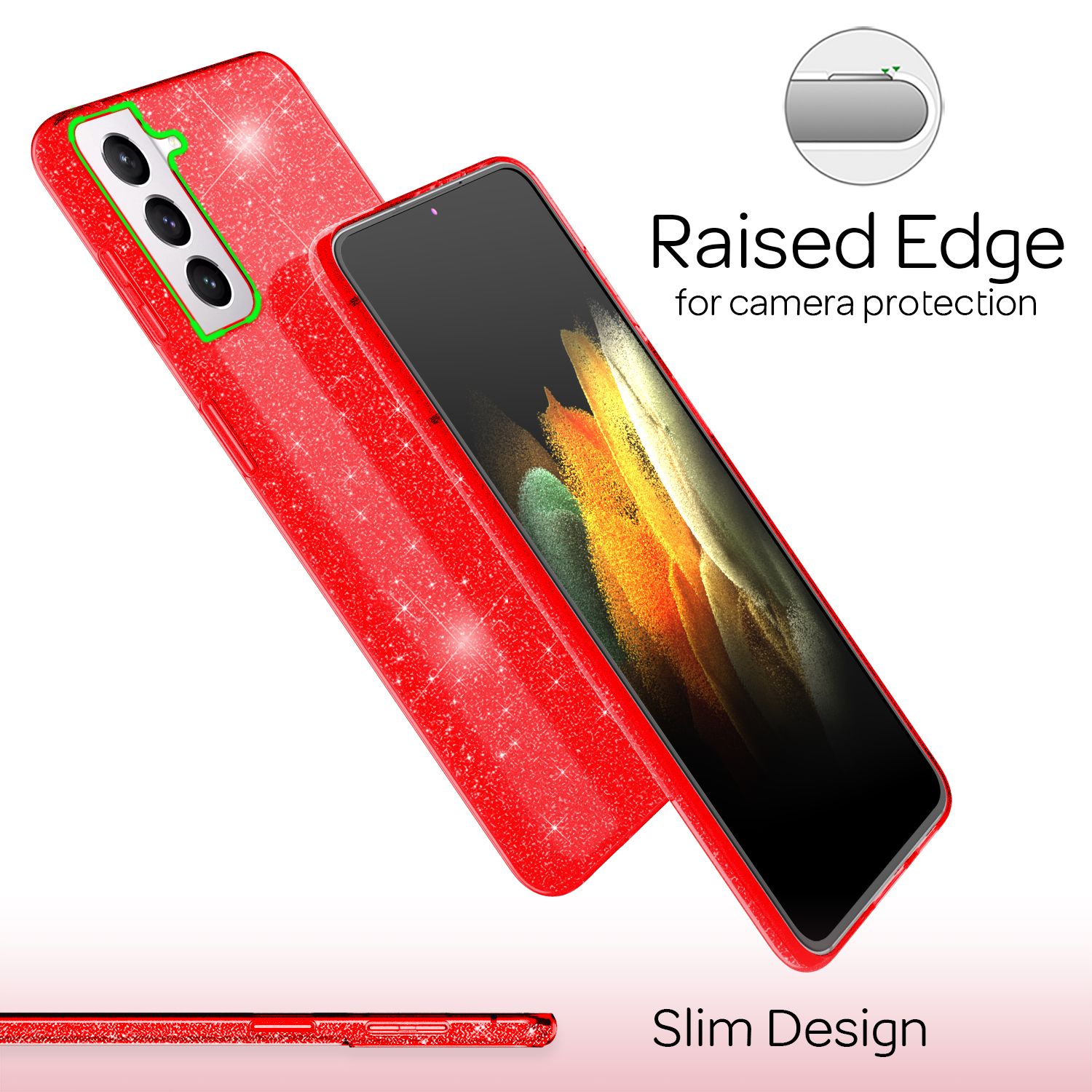 NALIA Glitzer Handy Hülle für Samsung Galaxy S21, Strass Diamant Back Cover Etui Rot NALIA Protective Hülle