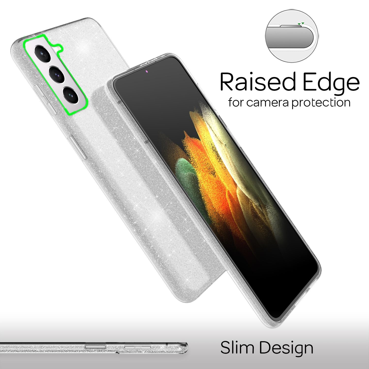 NALIA Glitzer Handy Hülle für Samsung Galaxy S21, Strass Diamant Back Cover Etui Silber NALIA Protective Hülle