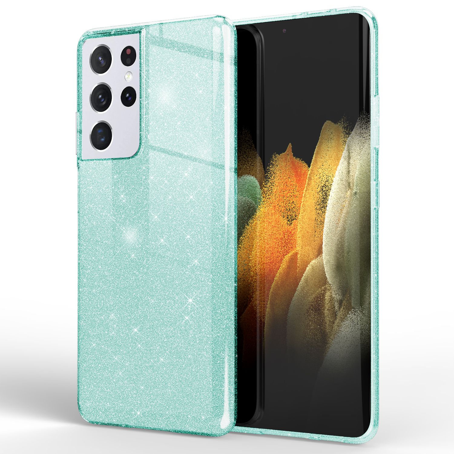NALIA Glitzer Handy Hülle für Samsung Galaxy S21 Ultra, Diamant Cover Bling Case Mintgrün NALIA Protective Hülle