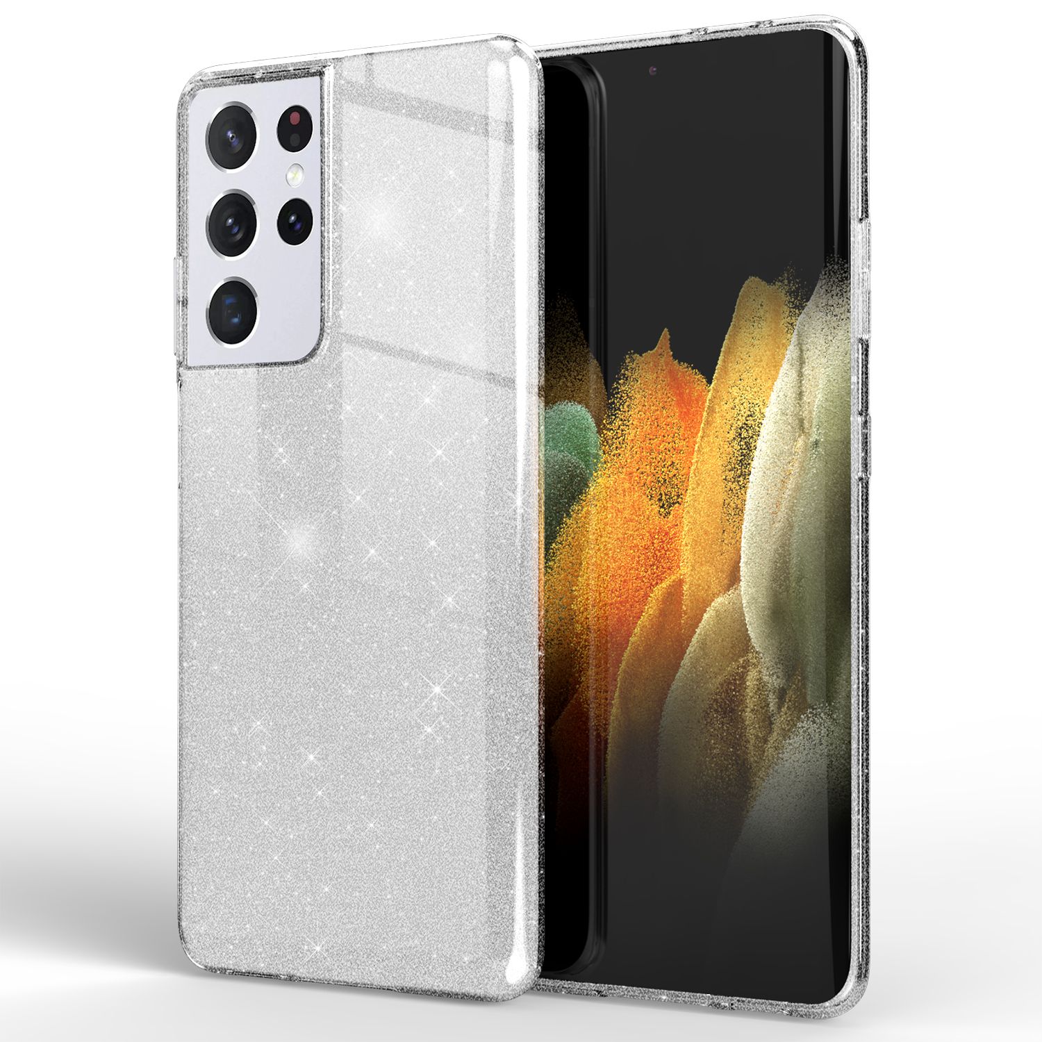 NALIA Glitzer Handy Hülle für Samsung Galaxy S21 Ultra, Diamant Cover Bling Case Silber NALIA Protective Hülle