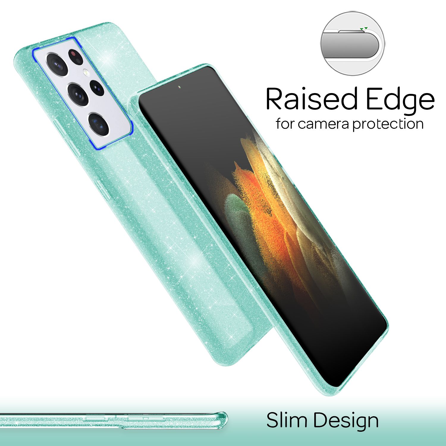 NALIA Glitzer Handy Hülle für Samsung Galaxy S21 Ultra, Diamant Cover Bling Case Mintgrün NALIA Protective Hülle