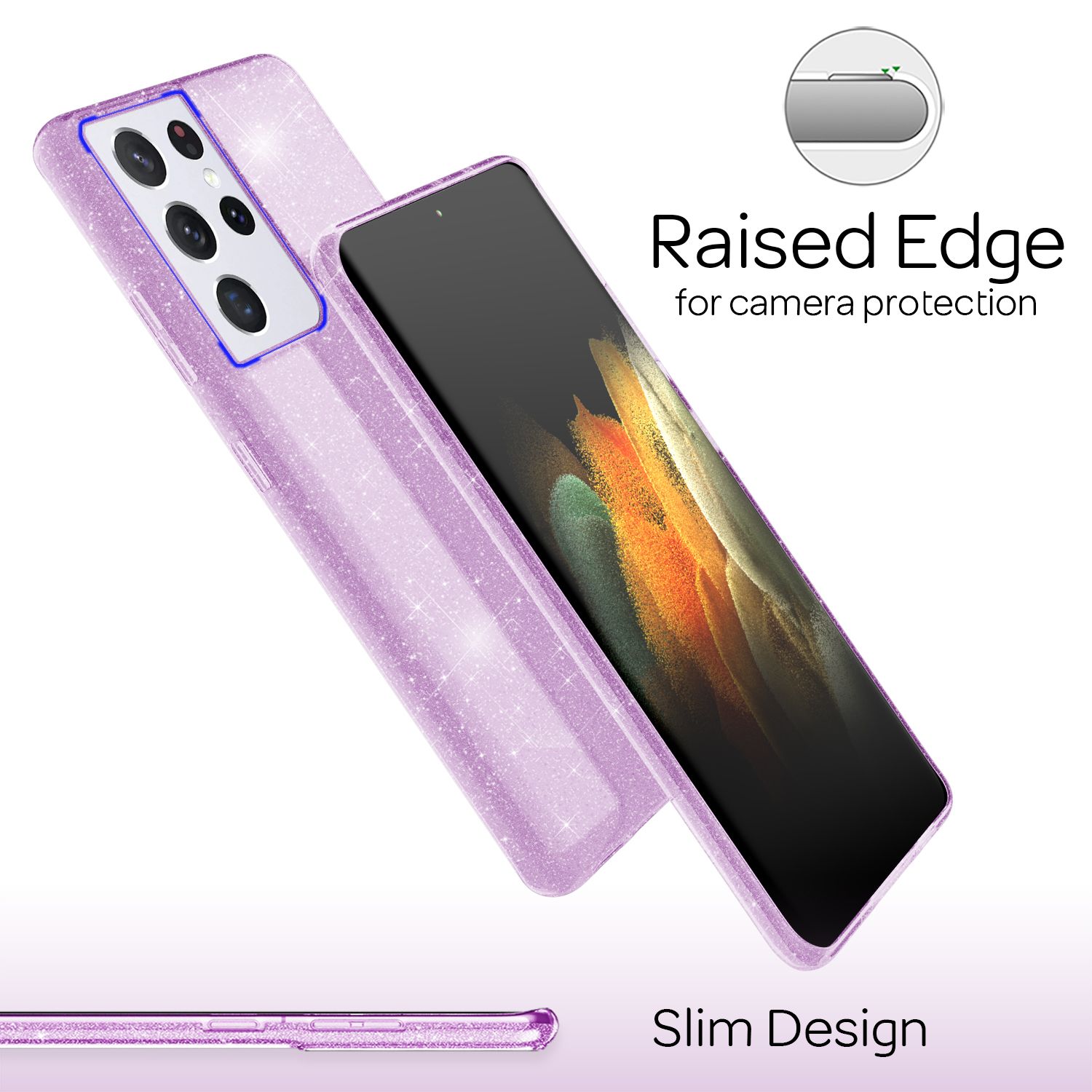 NALIA Glitzer Handy Hülle für Samsung Galaxy S21 Ultra, Diamant Cover Bling Case Lila NALIA Protective Hülle