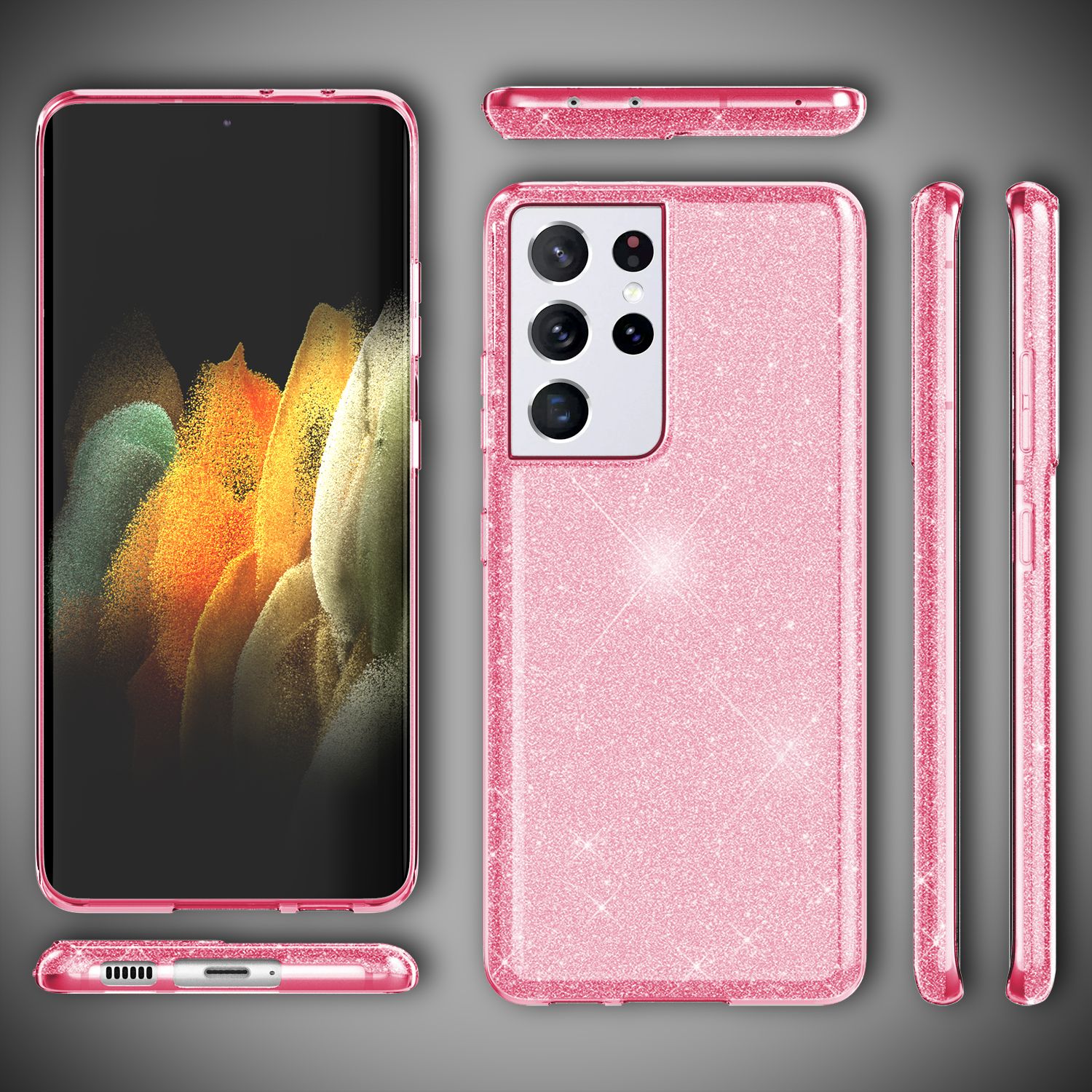 NALIA Glitzer Handy Hülle für Samsung Galaxy S21 Ultra, Diamant Cover Bling Case Pink NALIA Protective Hülle