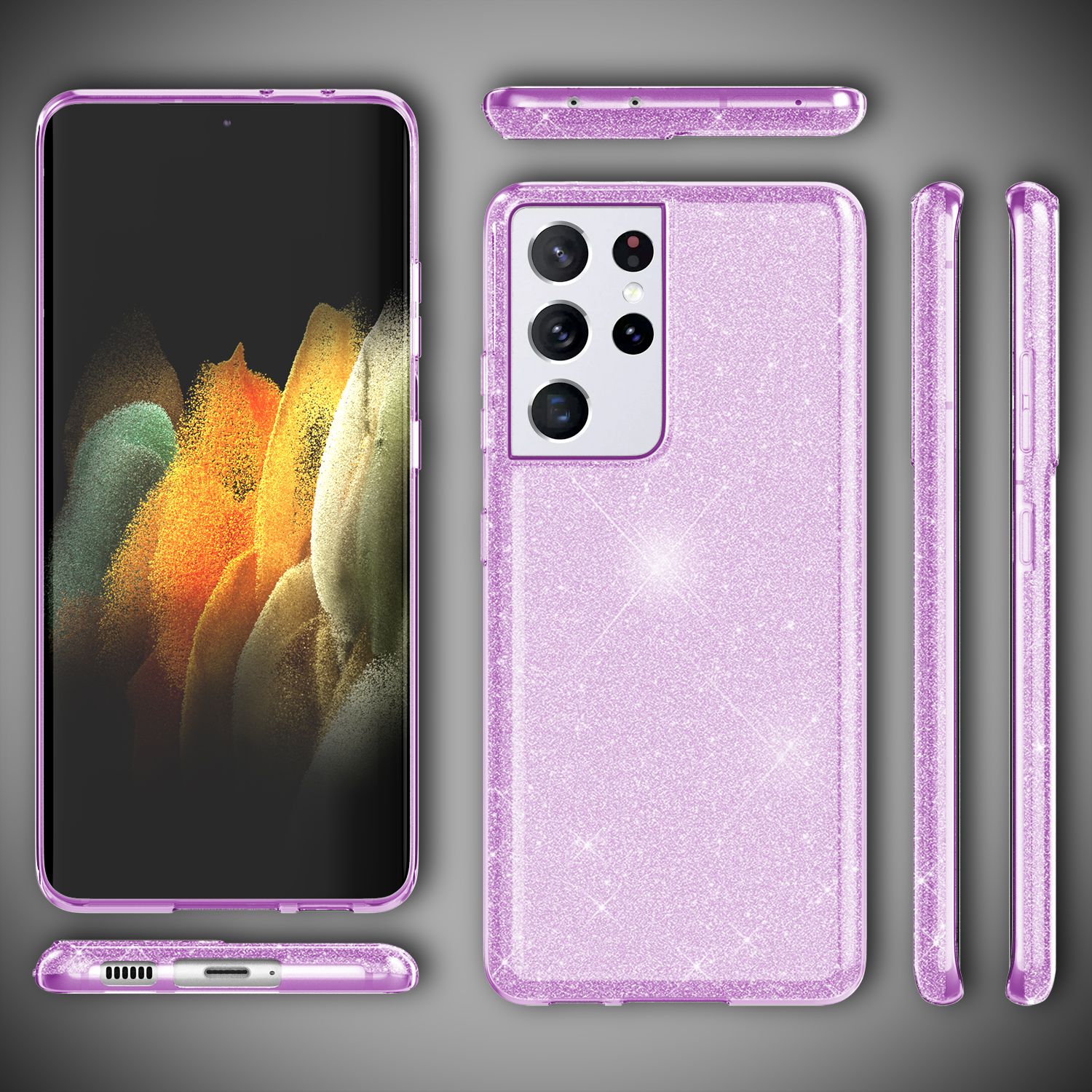 NALIA Glitzer Handy Hülle für Samsung Galaxy S21 Ultra, Diamant Cover Bling Case Lila NALIA Protective Hülle