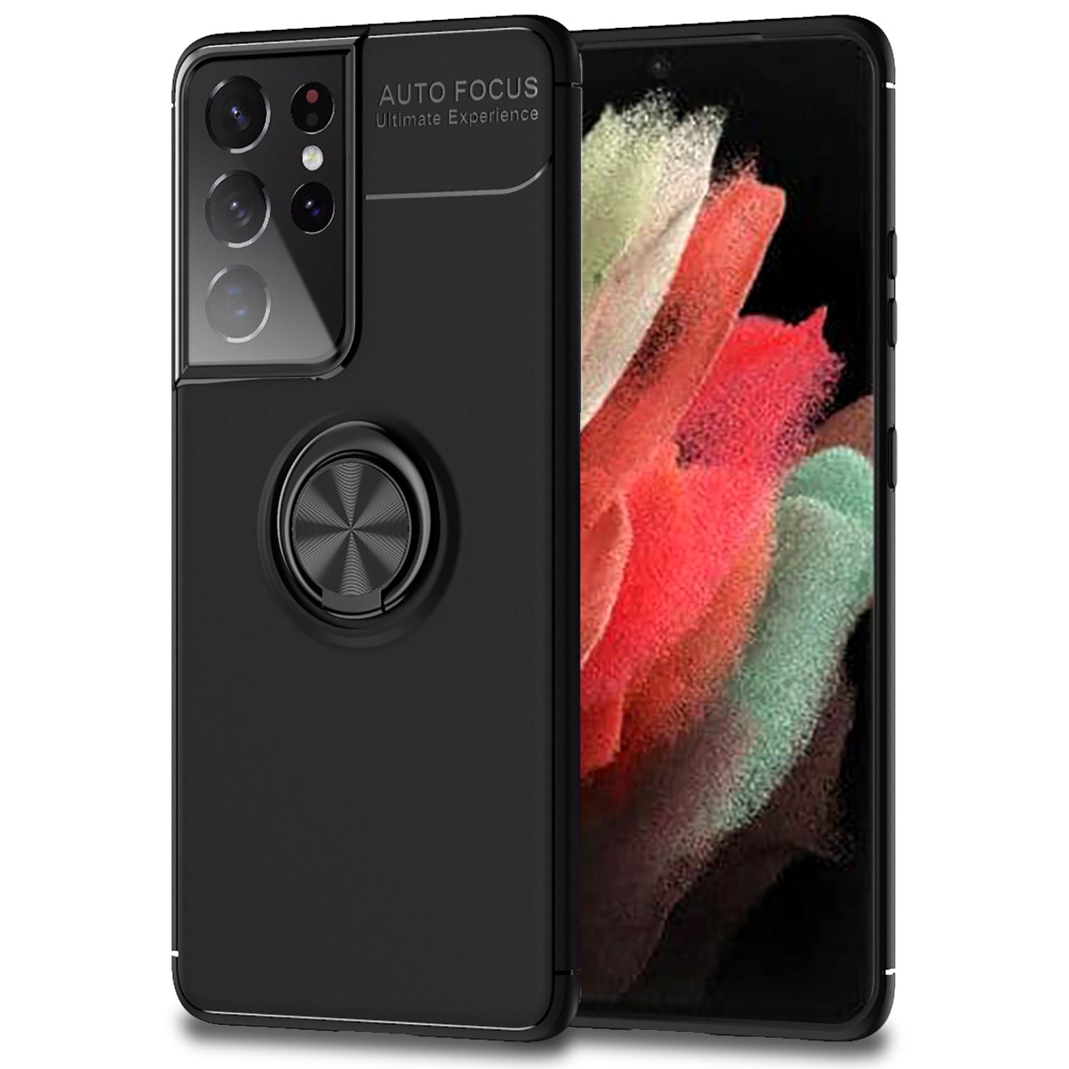 NALIA Ring Handy Hülle für Samsung Galaxy S21 Ultra, Schutz Case Tasche Bumper Schwarz NALIA Protective Hülle