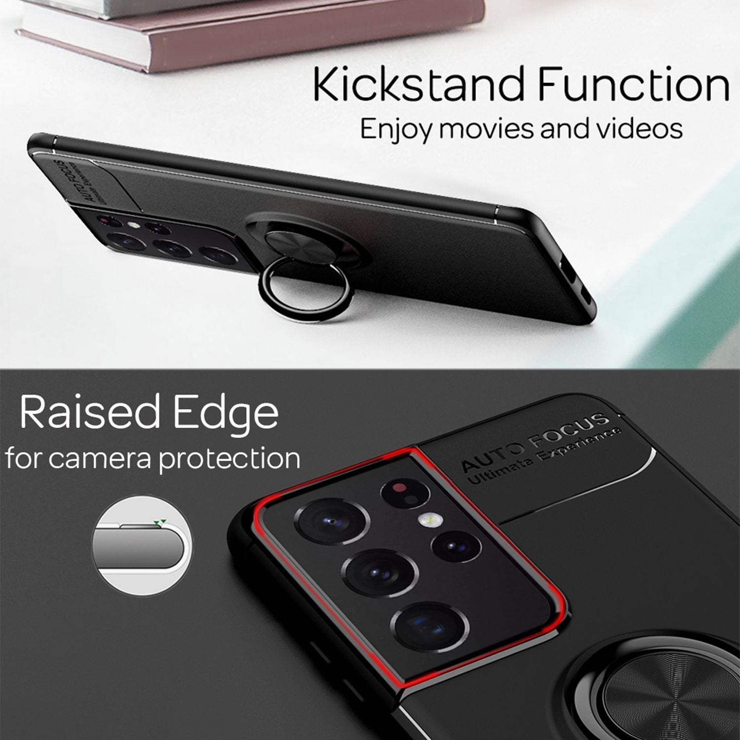 NALIA Ring Handy Hülle für Samsung Galaxy S21 Ultra, Schutz Case Tasche Bumper Schwarz NALIA Protective Hülle