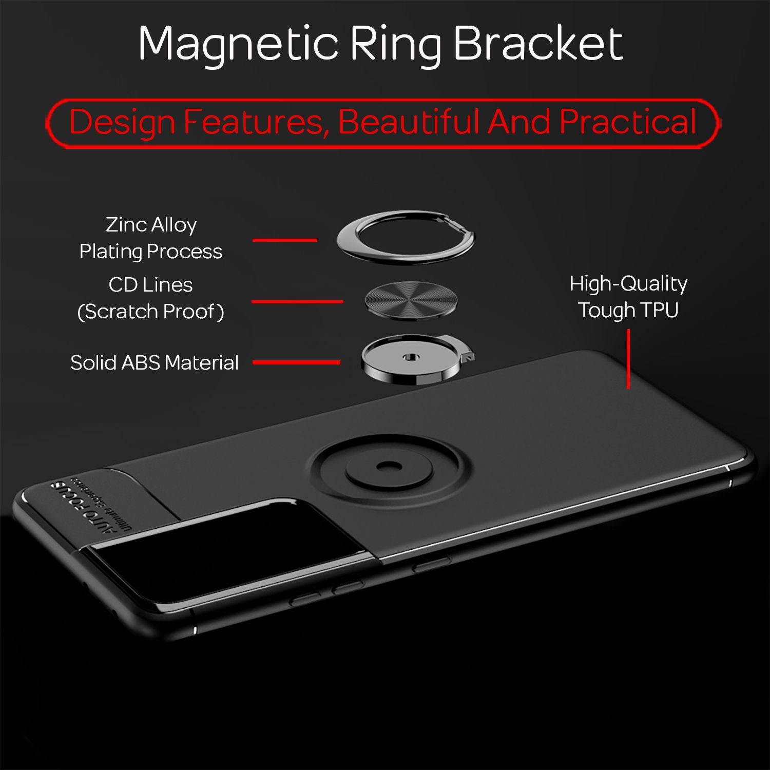 NALIA Ring Handy Hülle für Samsung Galaxy S21 Ultra, Schutz Case Tasche Bumper Schwarz NALIA Protective Hülle