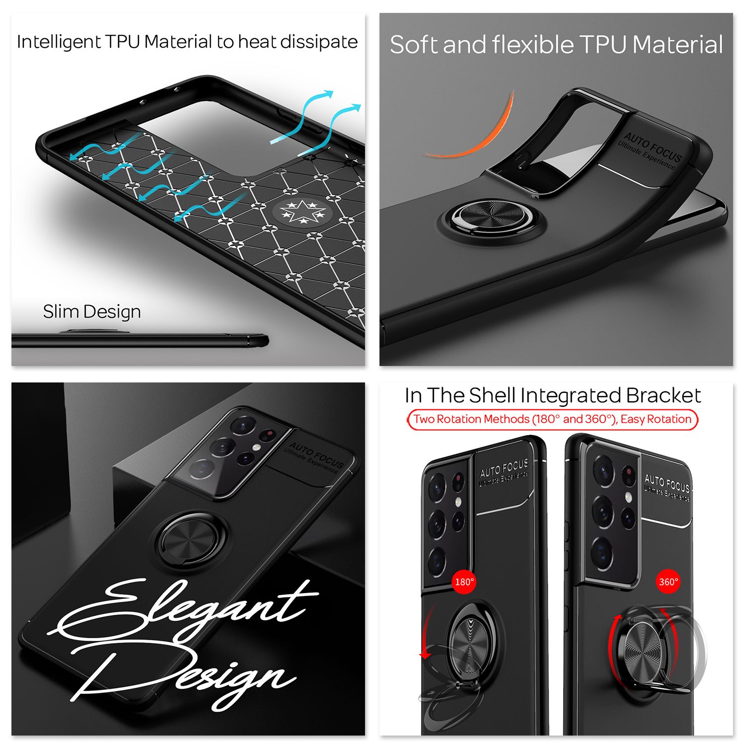 NALIA Ring Handy Hülle für Samsung Galaxy S21 Ultra, Schutz Case Tasche Bumper Schwarz NALIA Protective Hülle