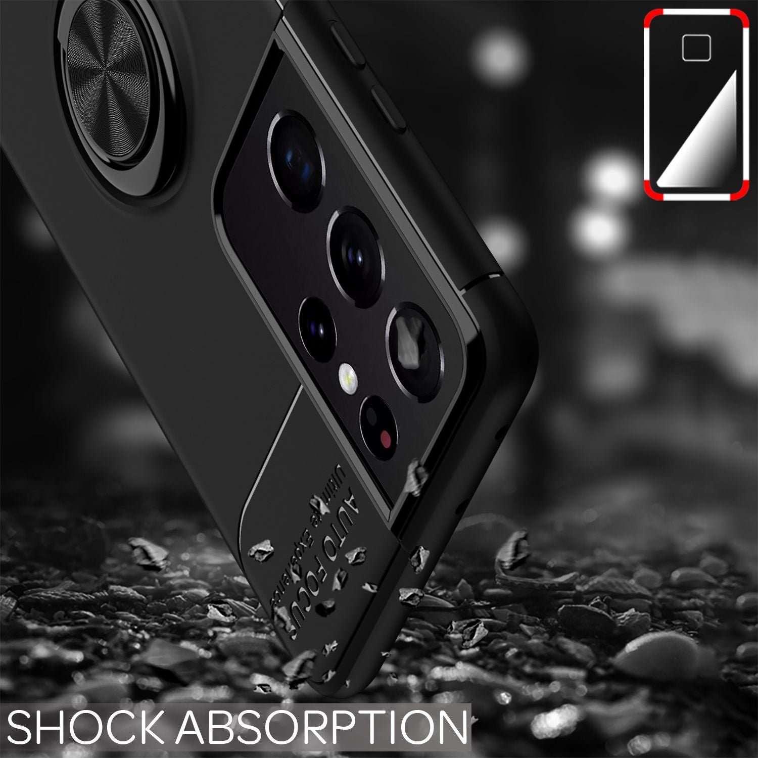 NALIA Ring Handy Hülle für Samsung Galaxy S21 Ultra, Schutz Case Tasche Bumper Schwarz NALIA Protective Hülle